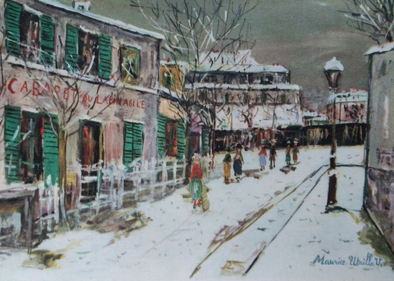 France Postcard Early 1900s Rare Art Utrillo Cabaret Lapin Agile Street Snow 