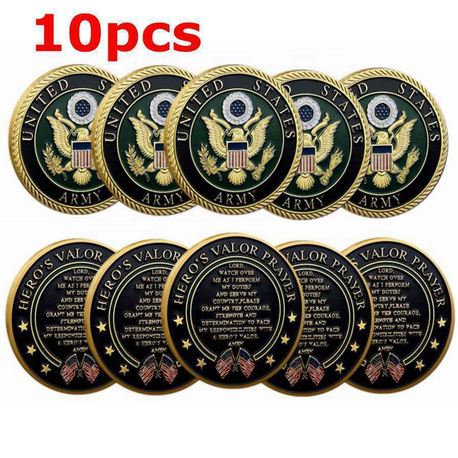 10 pcs United States Army Challenge Coin with Hero\'s Valor Prayer