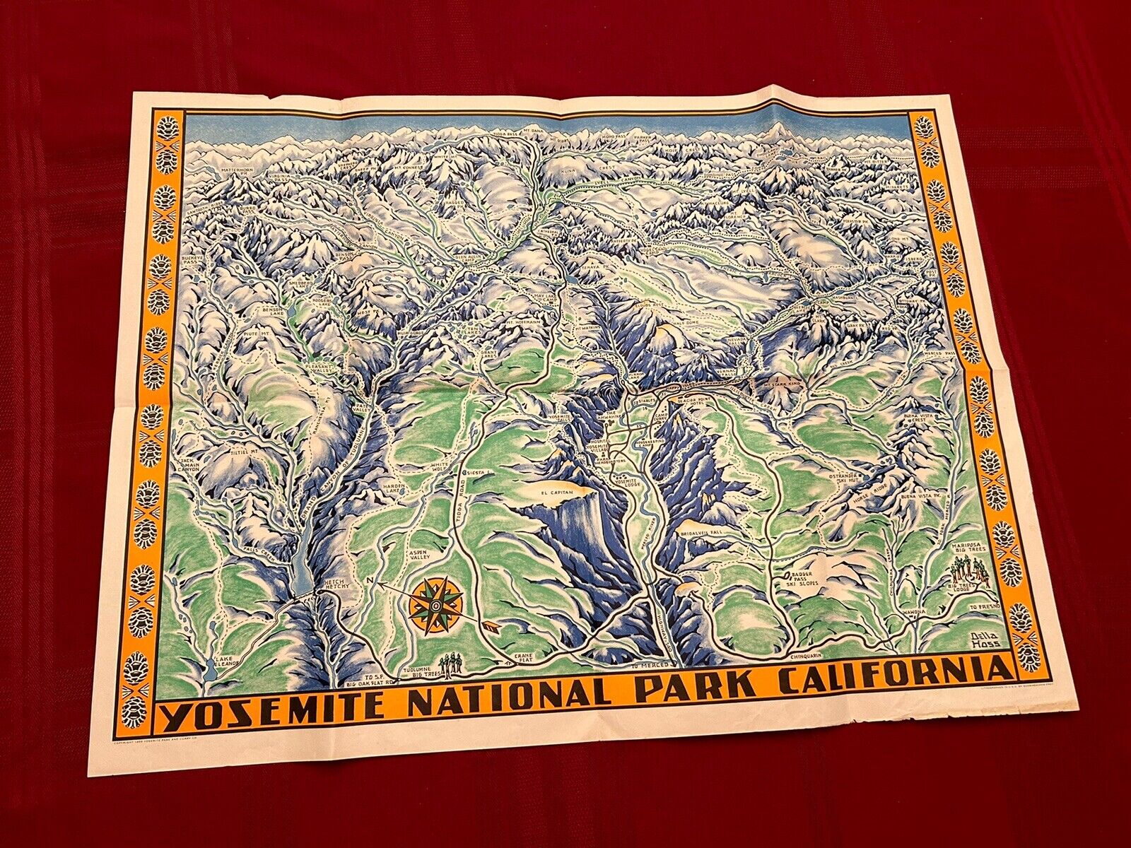 1955 Original Della Hoss Yosemite National Park California Lithograph Map HTF