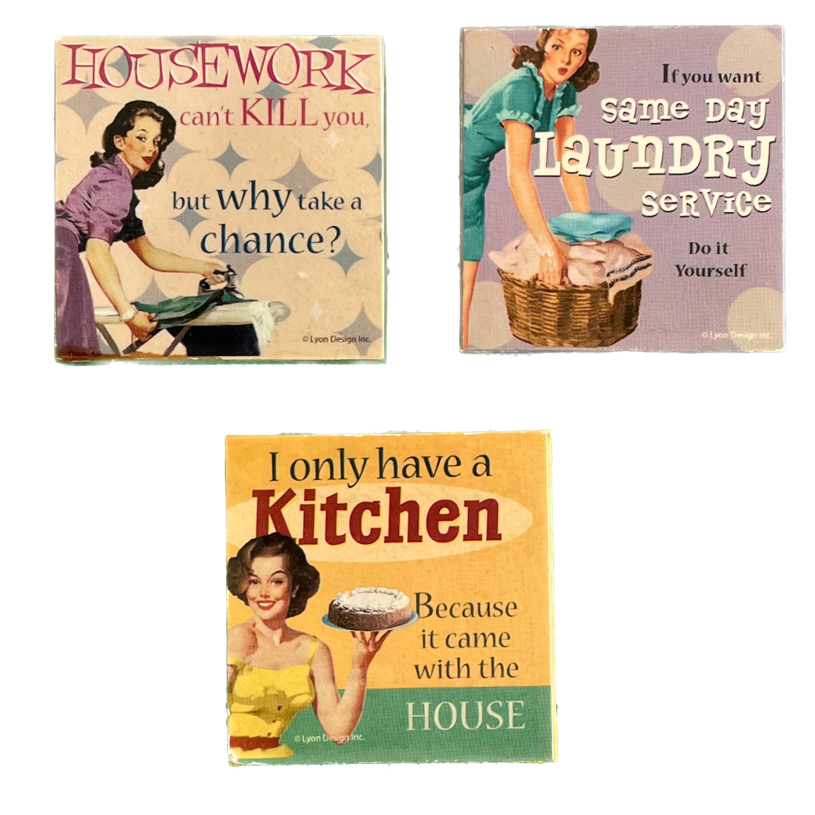 x3 Resin Magnets Retro 1950s Ironic Campy Housework Domestic Life  2 x 2 inches