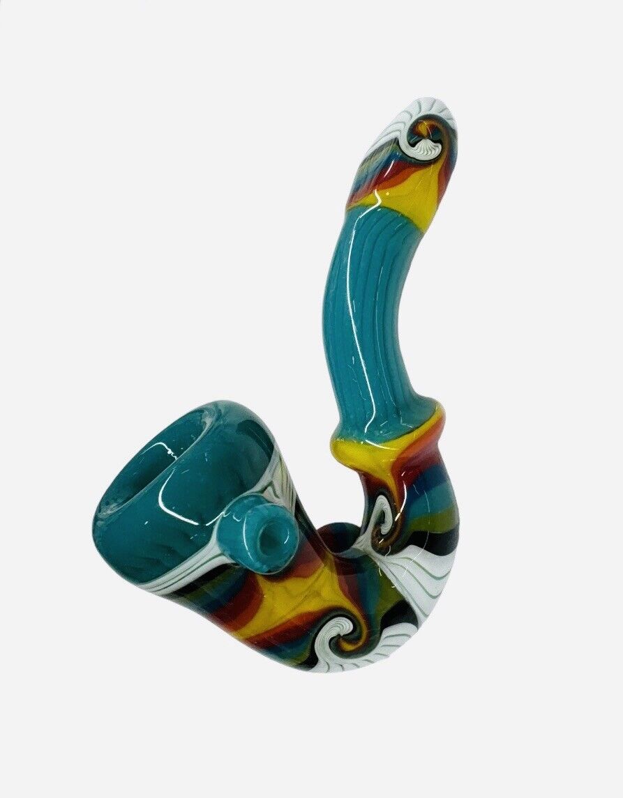 4.5”” Handmade Psychedelic Rainbow  Sherlock Tobacco Smoking Bowl Glass Pipe