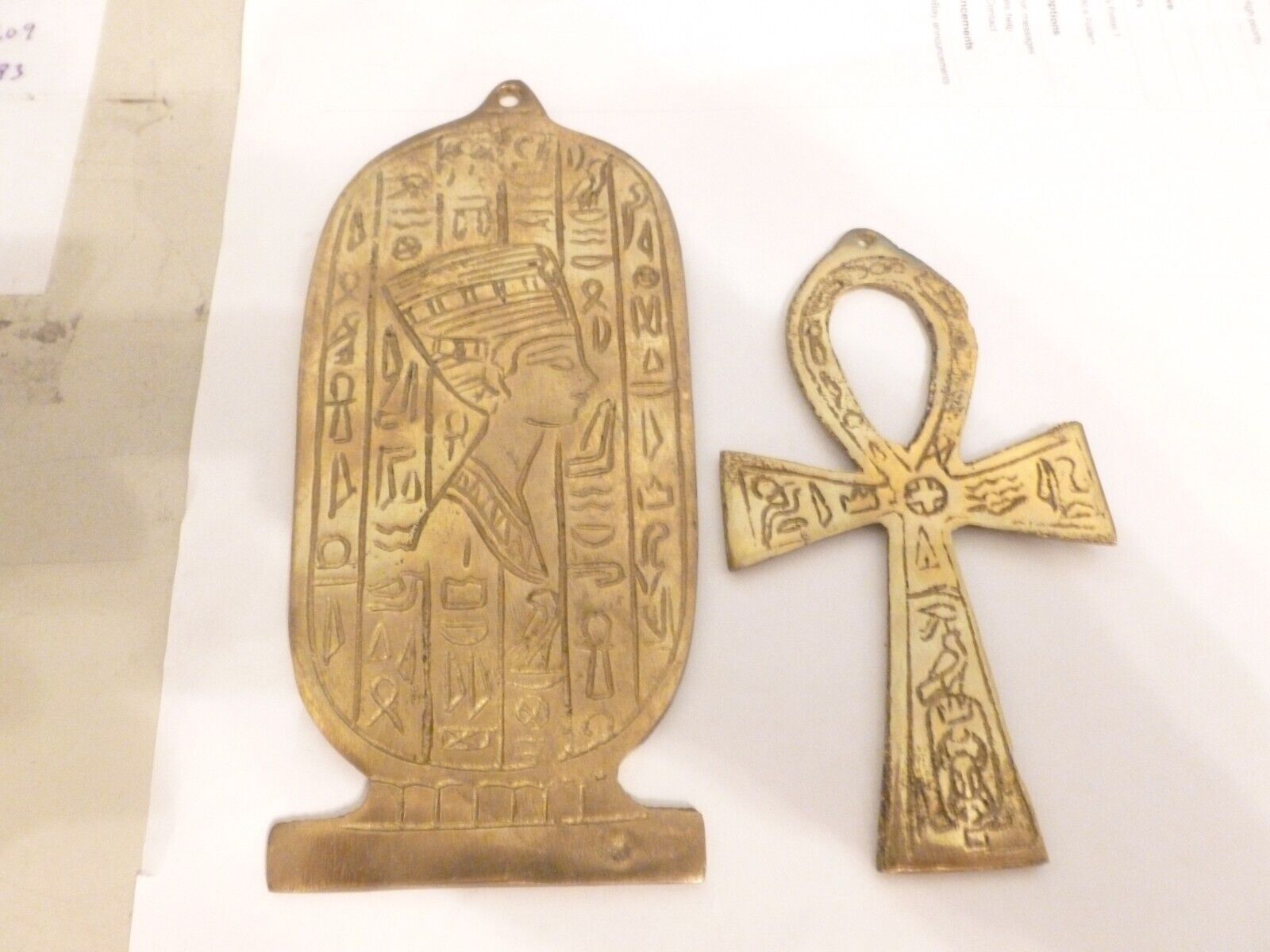 Souvenir Brass Egyptian Ankh Key of Life Cross & Nefertiti Medallion