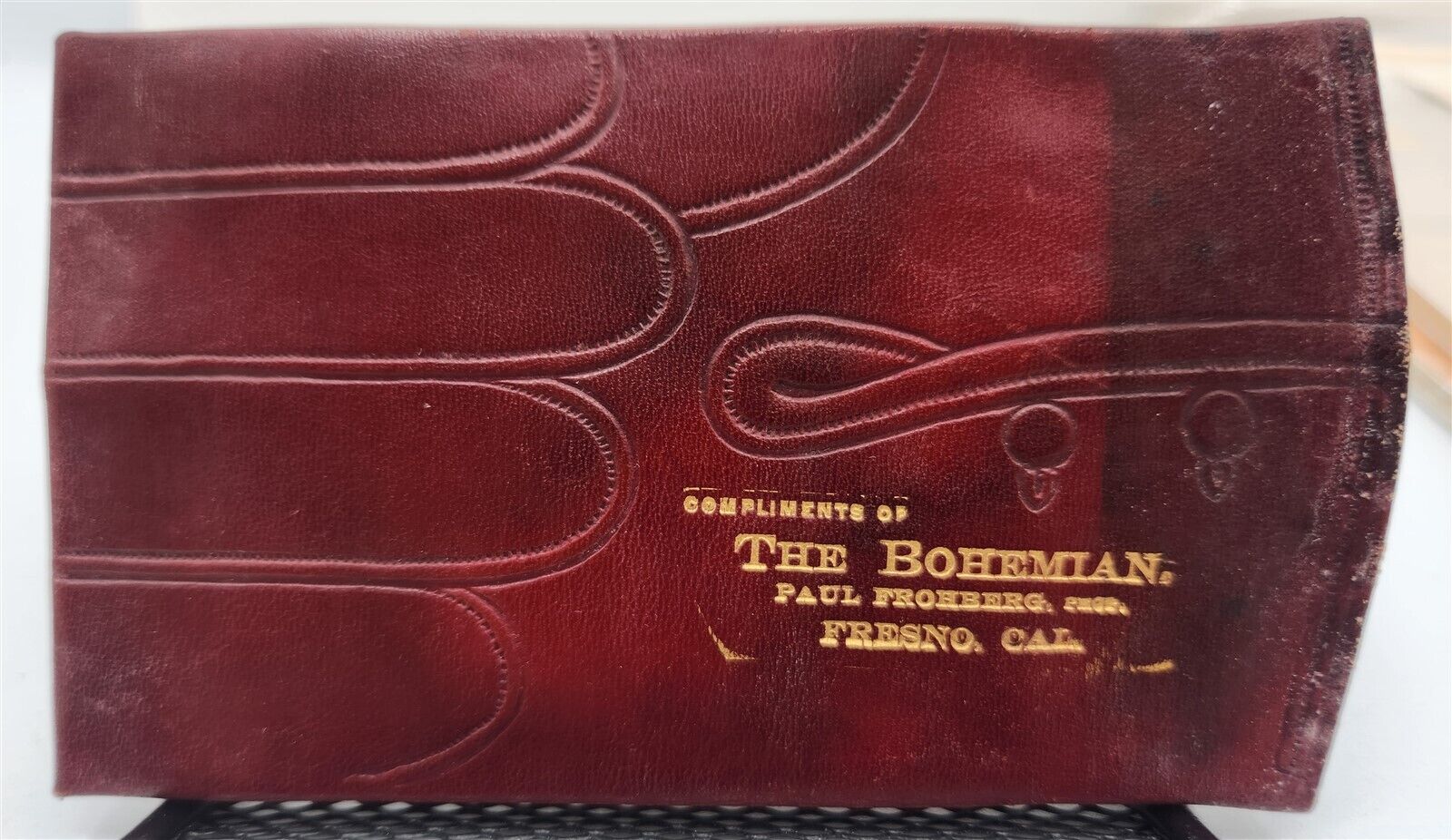 1900\'s Leather Cigar Pouch Promoting The Bohemian Restaurant Fresno, CA FF