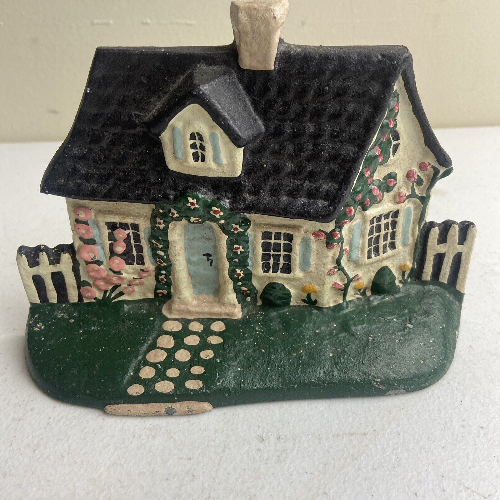 Vintage Cast Iron Door Stop Country Cottage House Painted Charming Cottage Core
