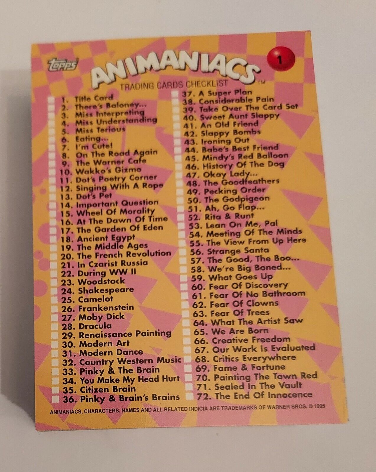 Animaniacs Singles (1995 Topps) Finish your set.