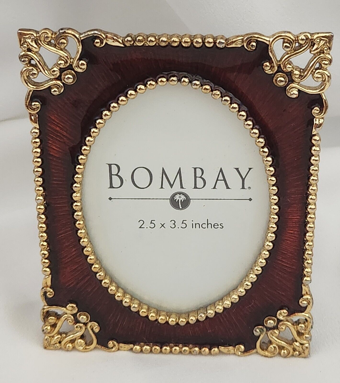 Bombay Red Enamel Gold Scroll Victorian Picture Frame 2.5 x 3.5 NEW w Tag