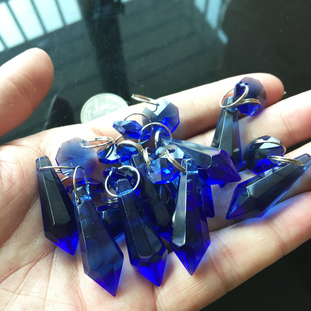 10Pc Blue Crystal Pendant Glass Chandelier Lamp Part Prism Suncatcher Ornament