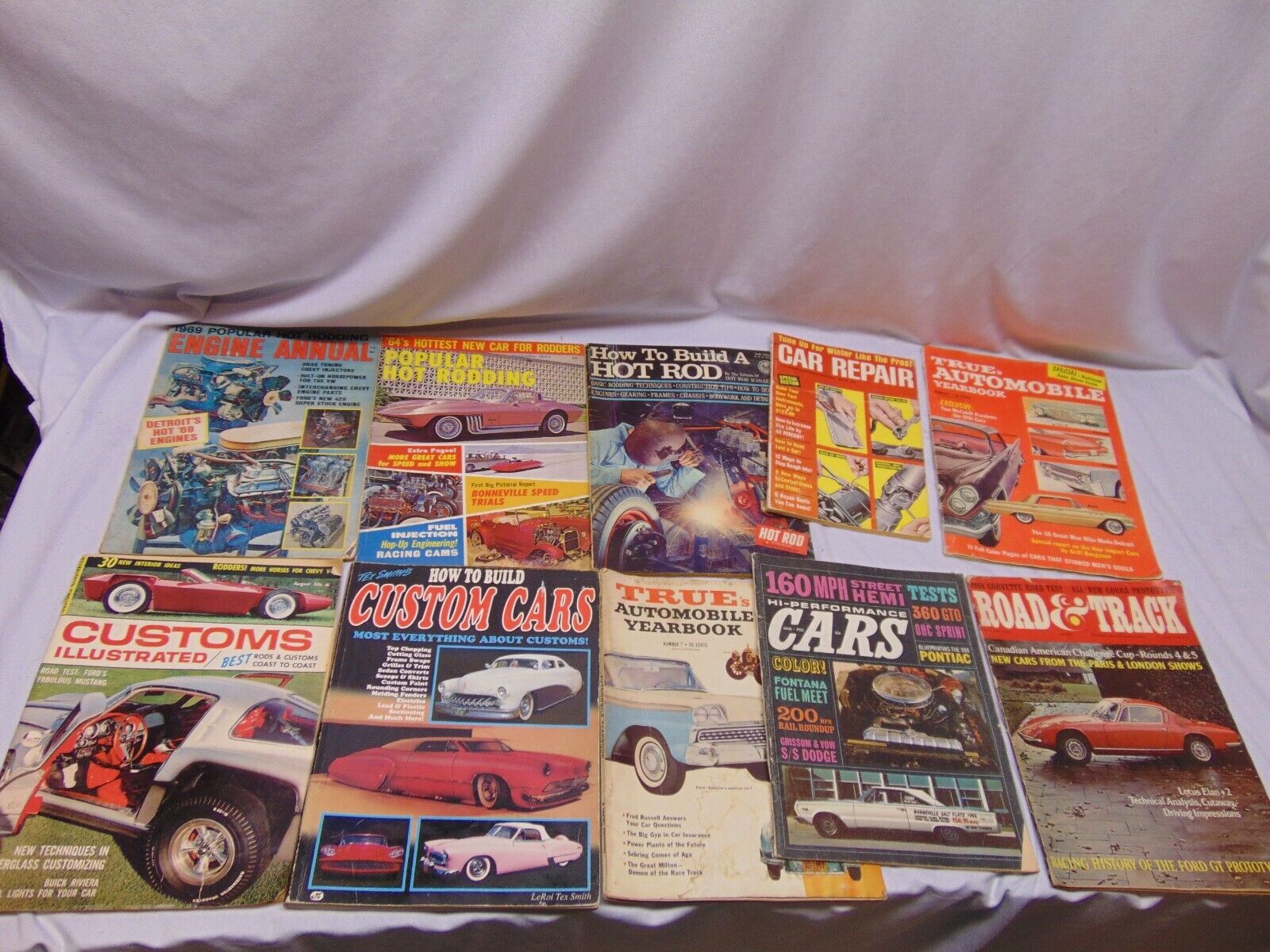 (10) Vintage Hot Rod Engine Custom Car Road & Track True TEX Racing Magazines