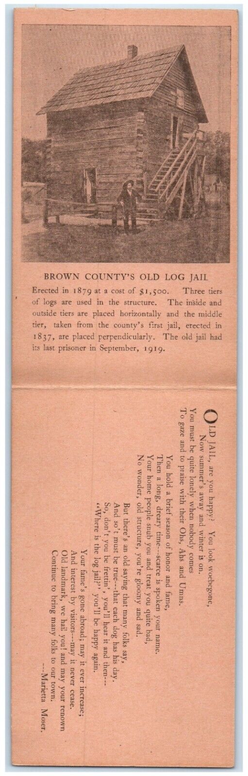 c1910\'s Brown County\'s Old Log Jail Man Cabin Unposted Antique Postcard