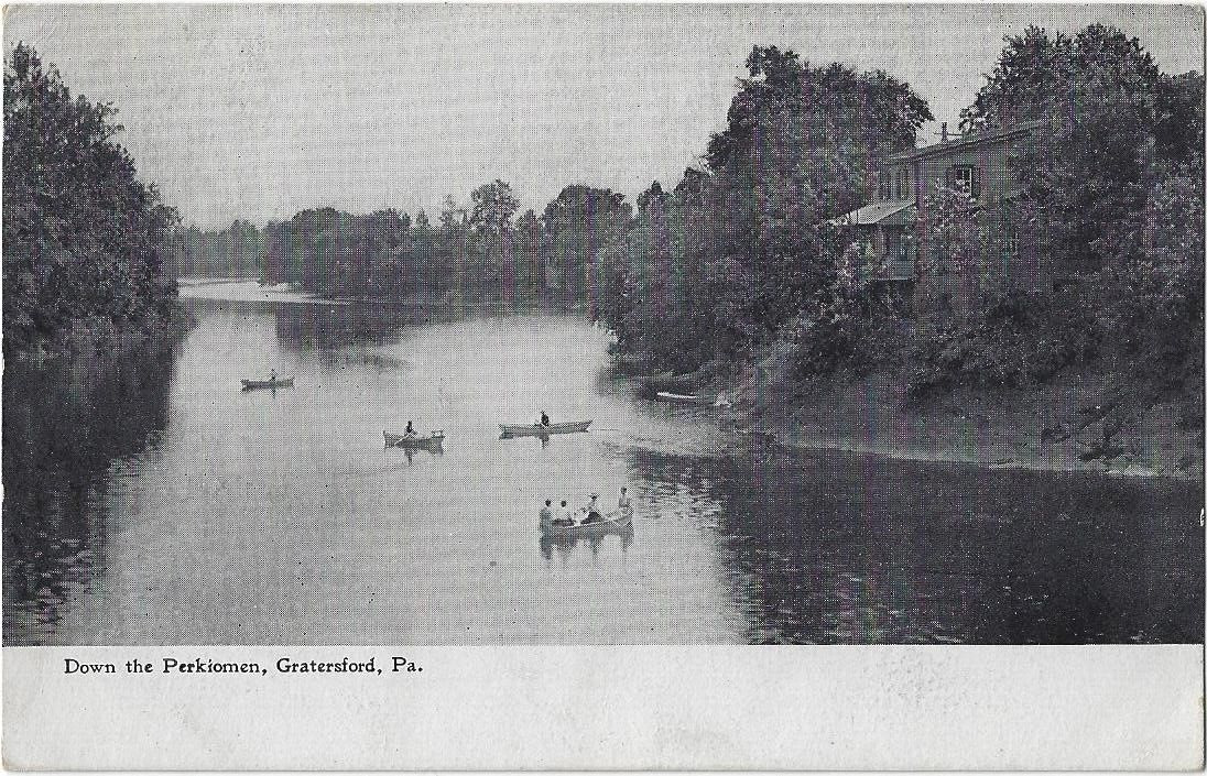 GRATERFORD (GRATERSFORD), PA.~DOWN THE PERKIOMEN~BOATING~1909