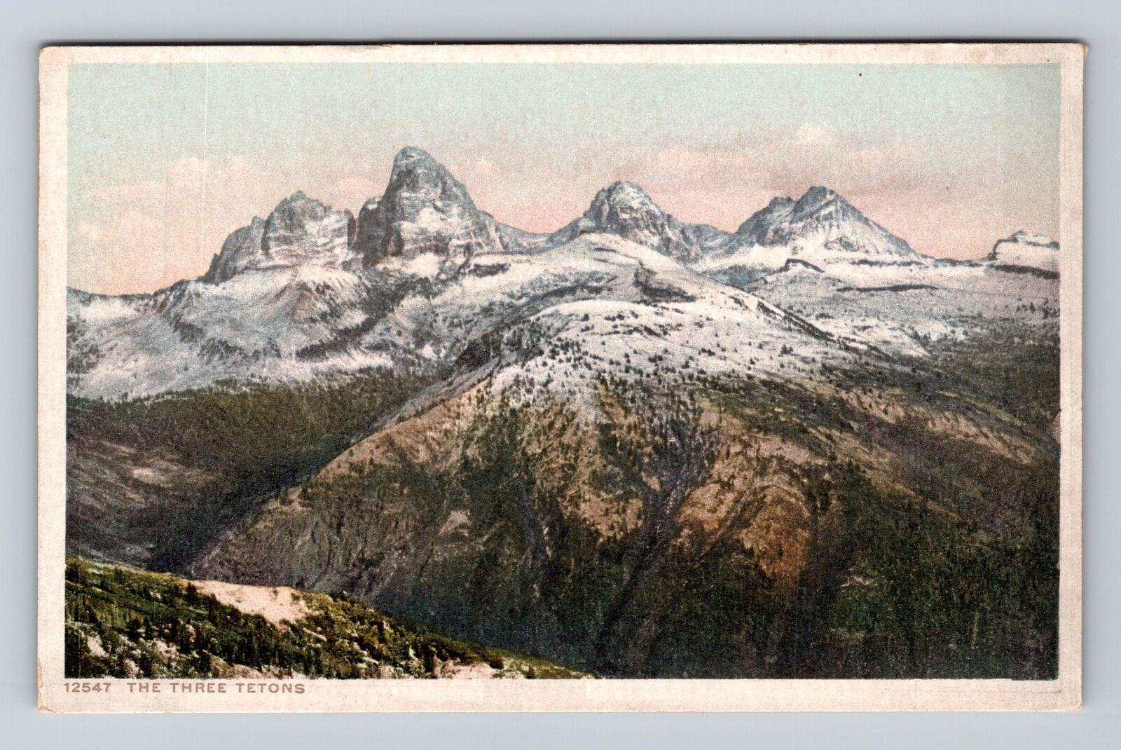 The Three Tetons ID-Idaho, Scenic View, Antique, Vintage Souvenir Postcard