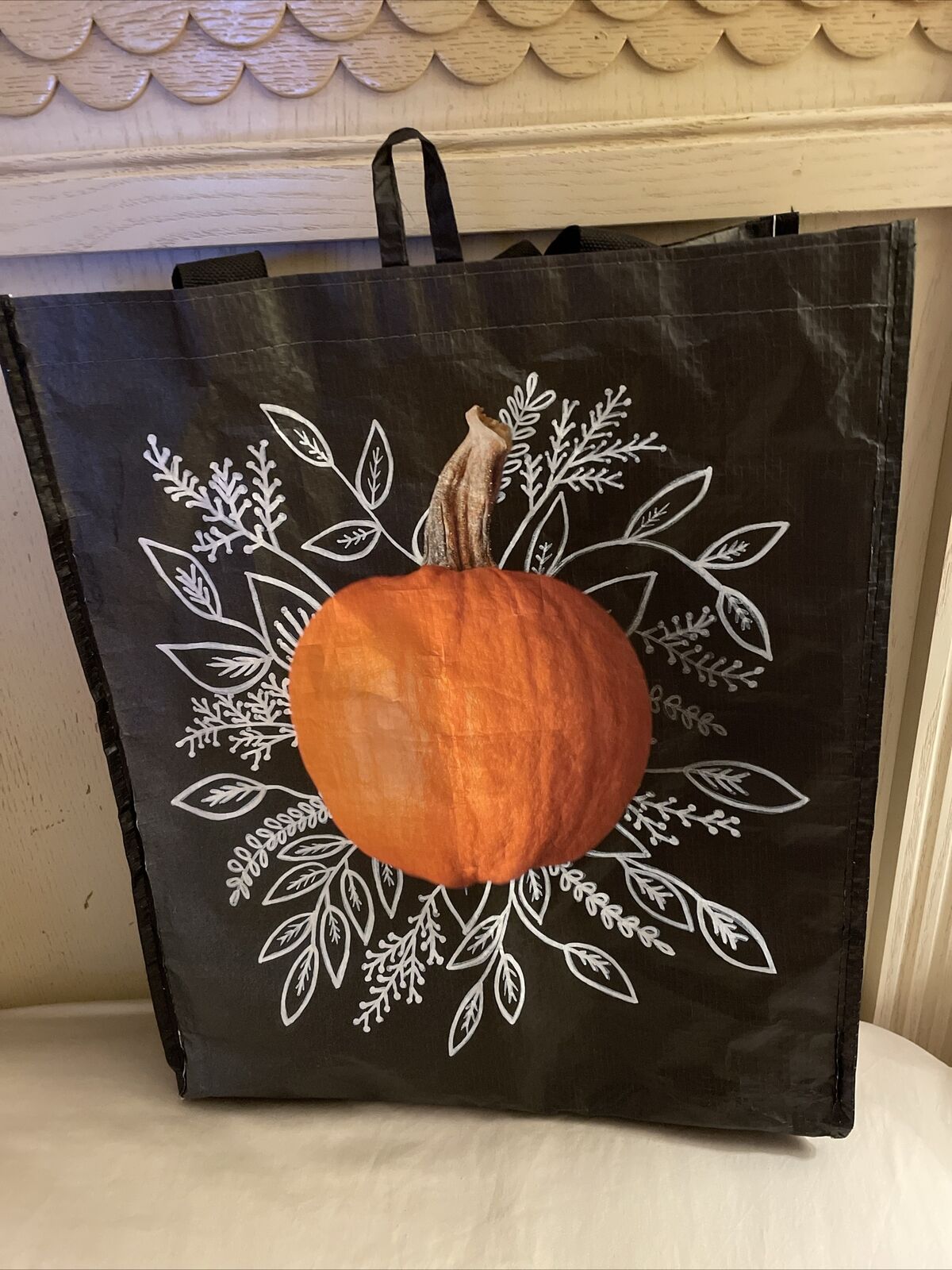 Publix Large Black Pumpkin Lover Tote Bag Double Sided Hard to find, RARE