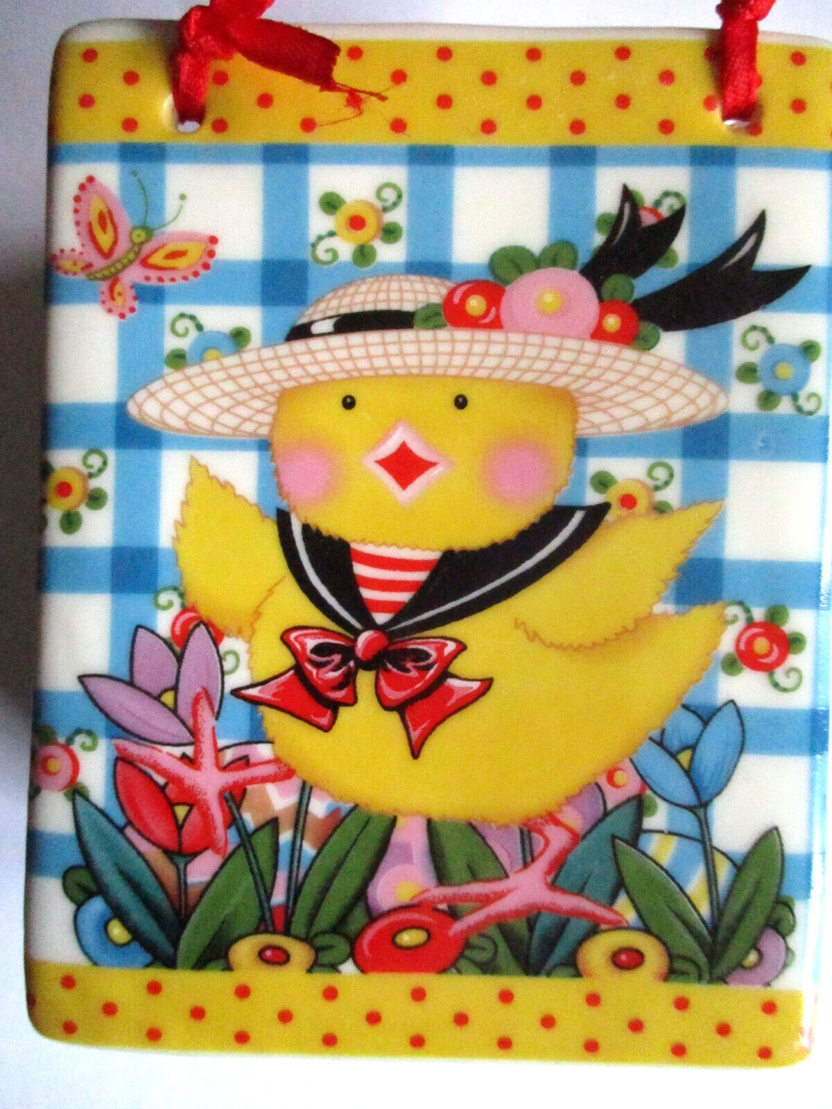 MARY ENGELBREIT Easter Spring Country Chick Ceramic Shopping Bag Planter ME Ink