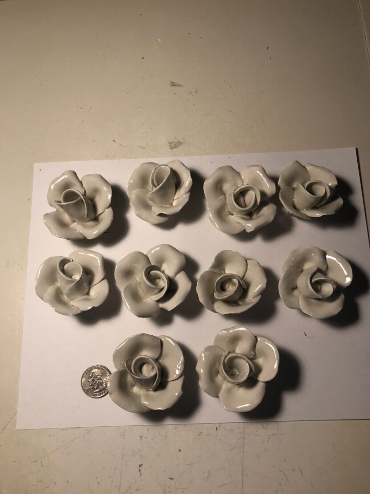 BXX Lot of 10 White Capodimonte Roses Porcelain Lamp Chandelier Flowers