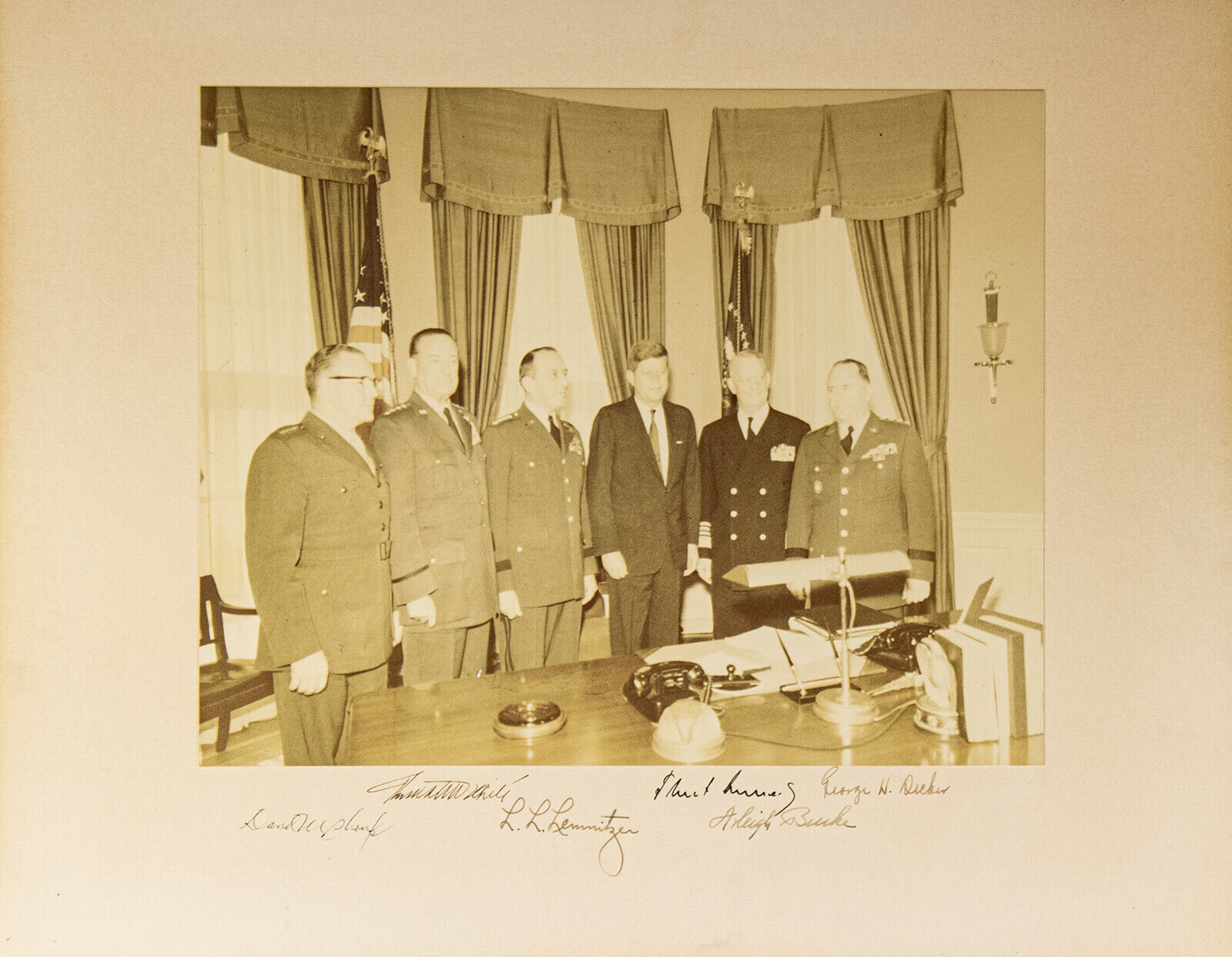 JOHN F. KENNEDY - PHOTOGRAPH MOUNT SIGNED CIRCA 1961 WITH CO-SIGNERS