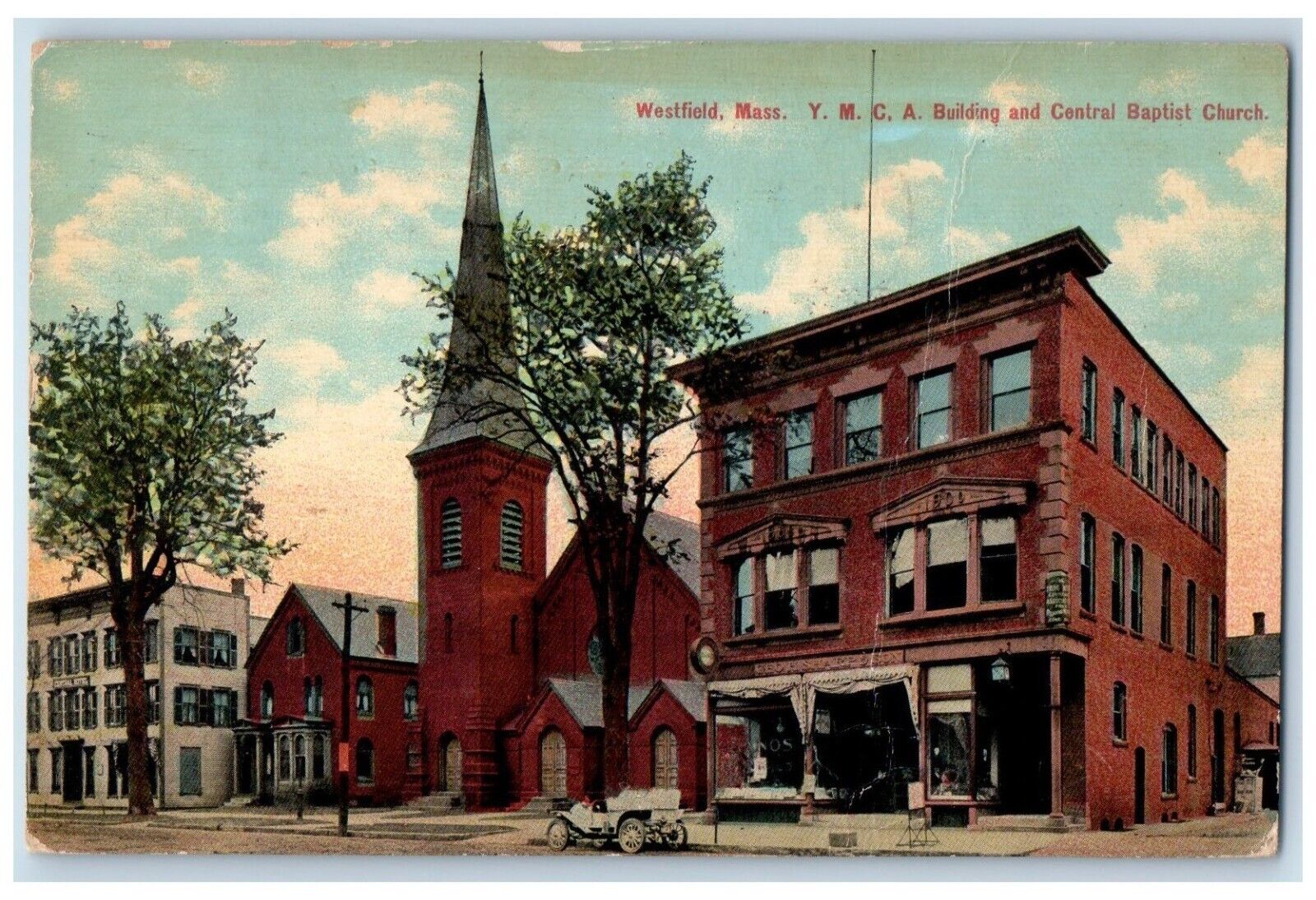 1911 Y. M. C. A. Building And Central Baptist Church Westfield MA Postcard