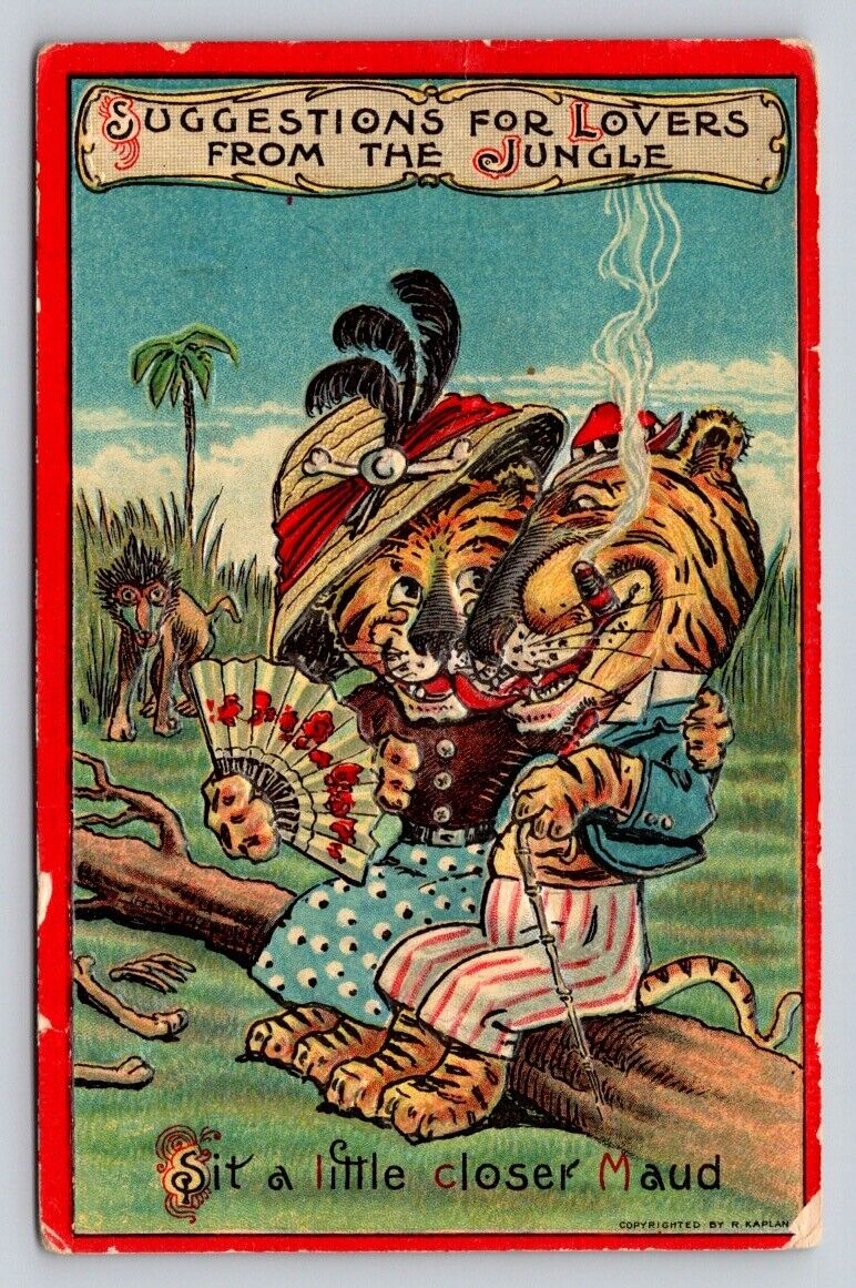 c1910 Fantasy Anthropomorphic Dressed Tigers Smoking Cigar Baboon Kaplan P104A