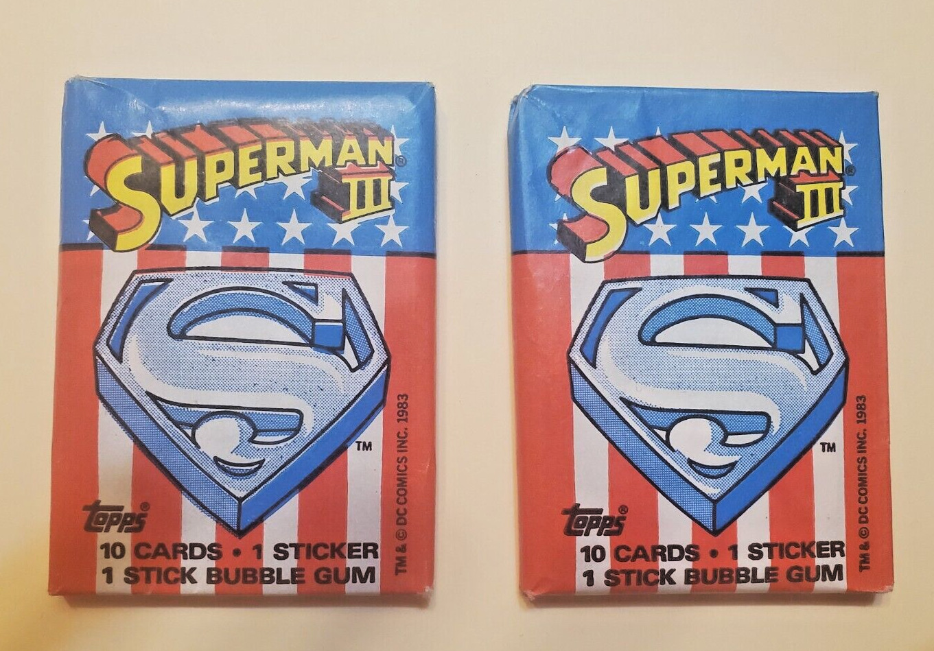 1983 Topps Superman 3 Movie Wax Pack Trading Cards - Brand New Unopened Lot of 2
