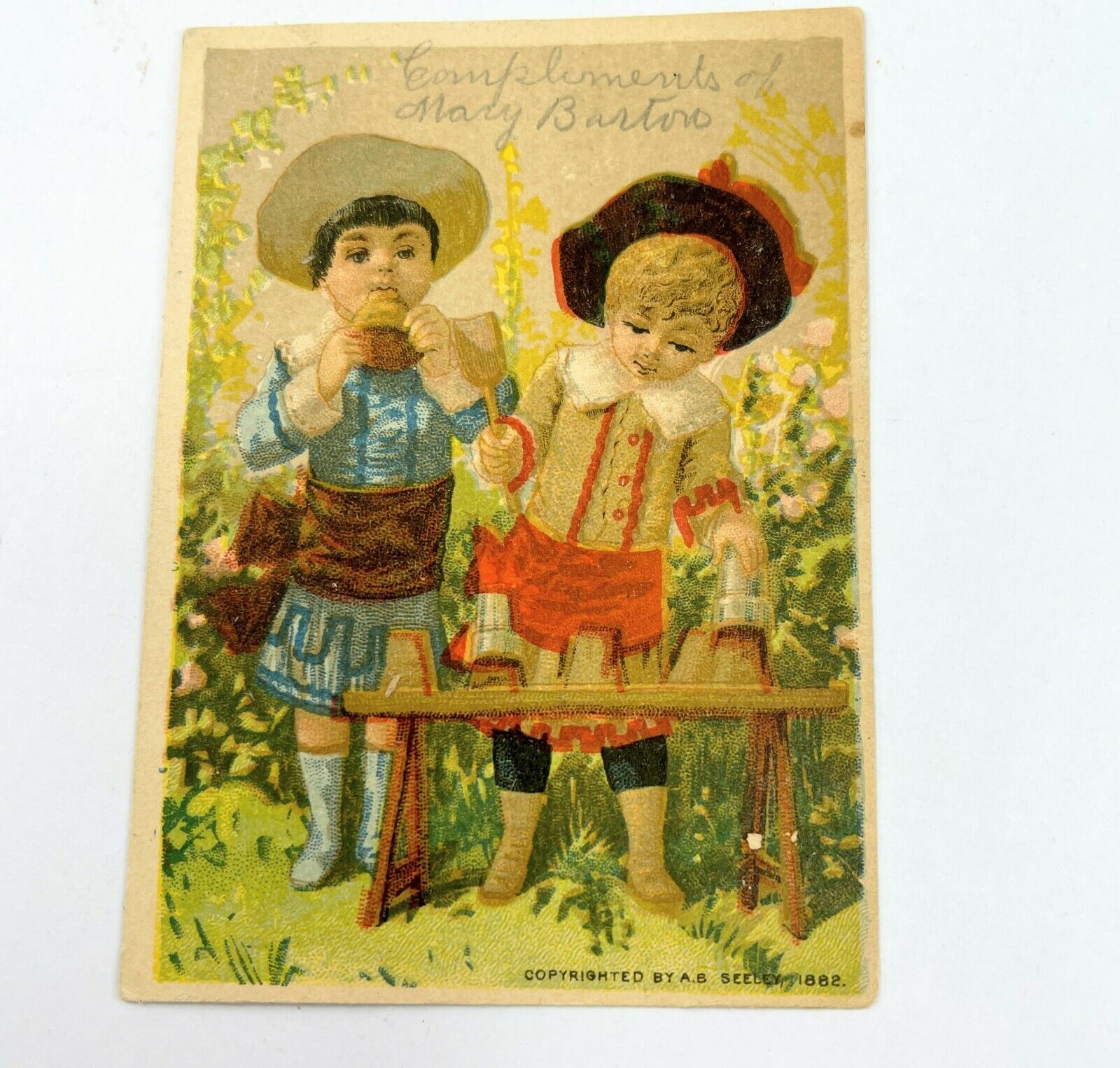 Victorian Trade Card Great Atlantic Pacific Tea Co 1882 Young Boys Playing Game