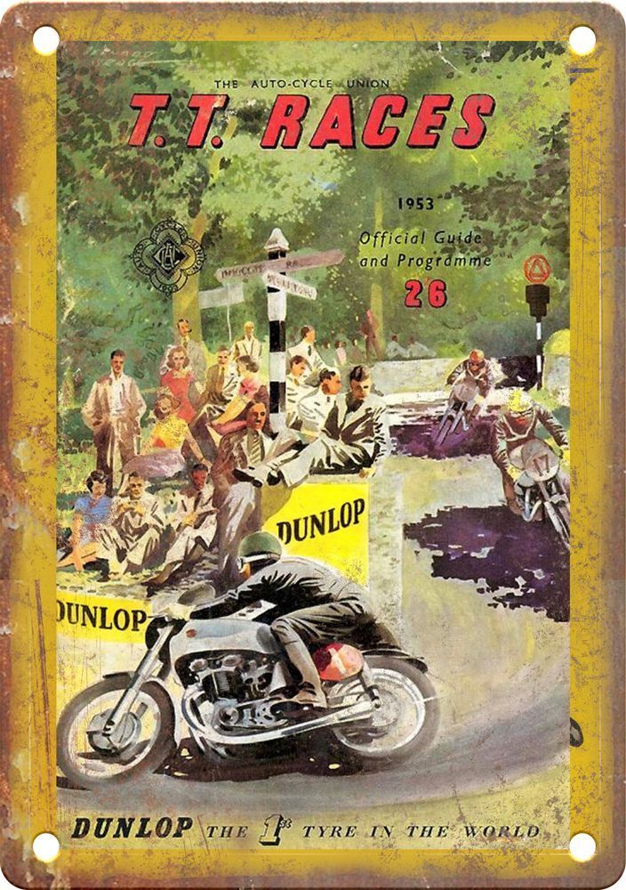Vintage Dunlop Motorcycle Poster Reproduction Metal Sign F72