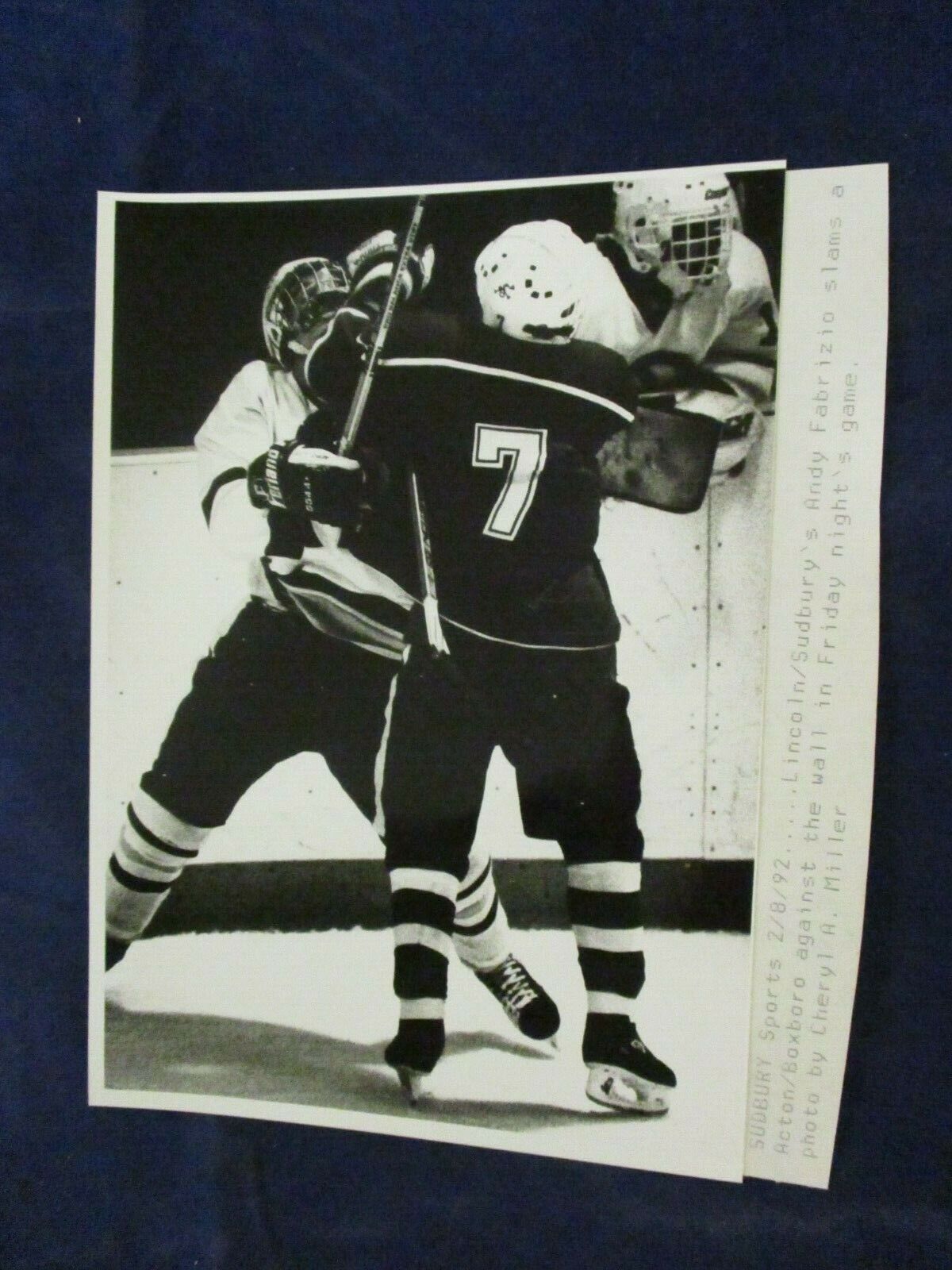1992 L/S Andy Fabrizio check vs Acton-Boxboro H.S. hockey Glossy Press Photo