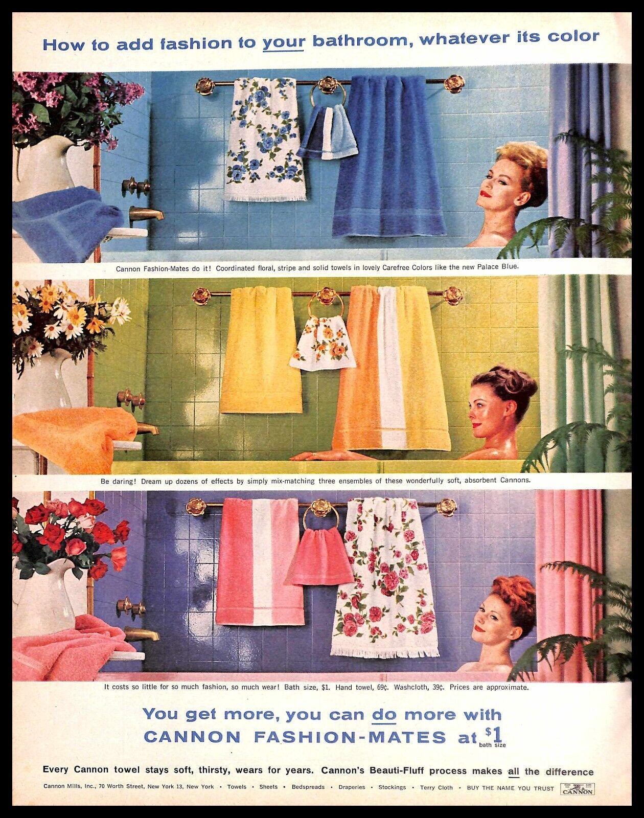 1961 Cannon Fashion Mates Towels Vintage PRINT AD Bathroom Decor