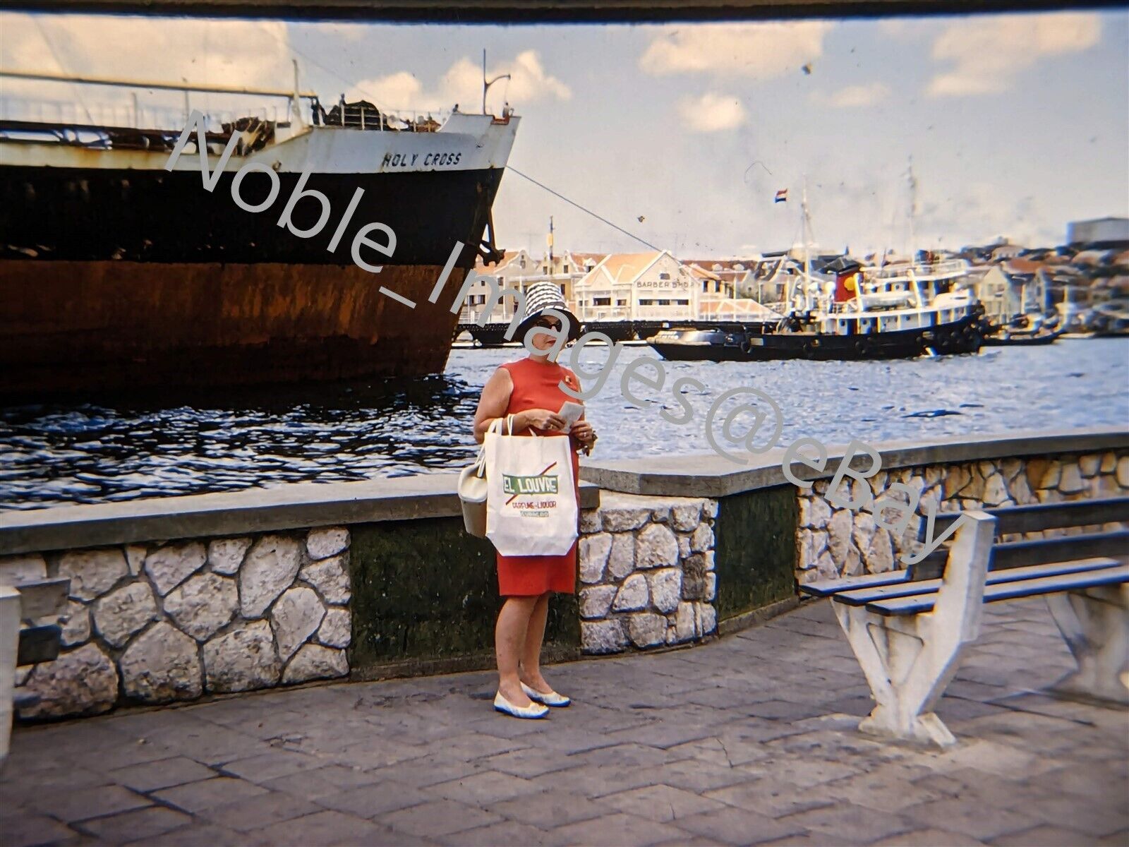 1960 Holy Cross Ship at Port in Willemstad Curacao 35mm Slide