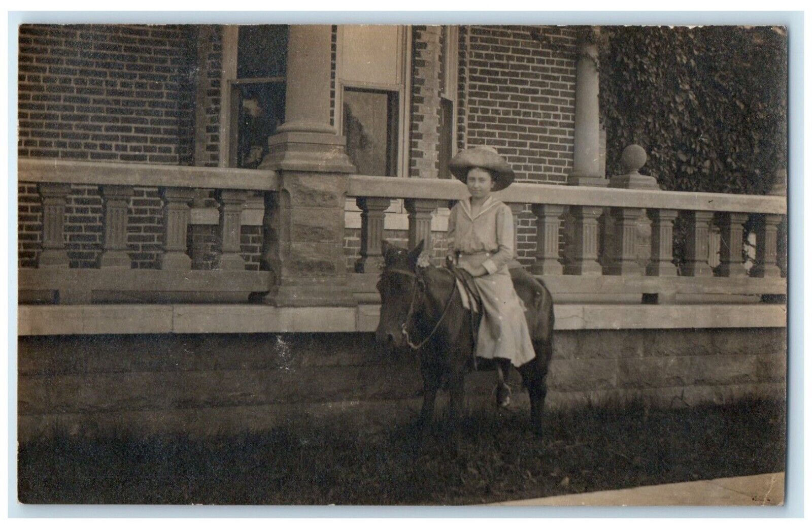 c1910\'s Little Girl Riding Pony Birthday Party RPPC Photo Antique Postcard