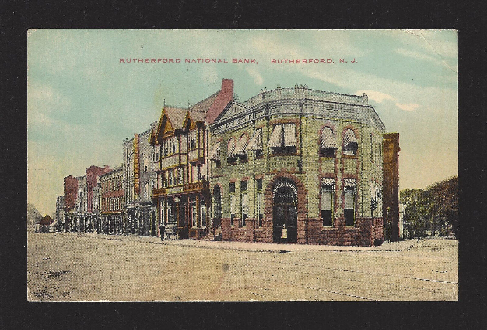 #5005 Rutherford National Bank, Rutherford, NJ, Color Postcard, mailed 9/17/1913