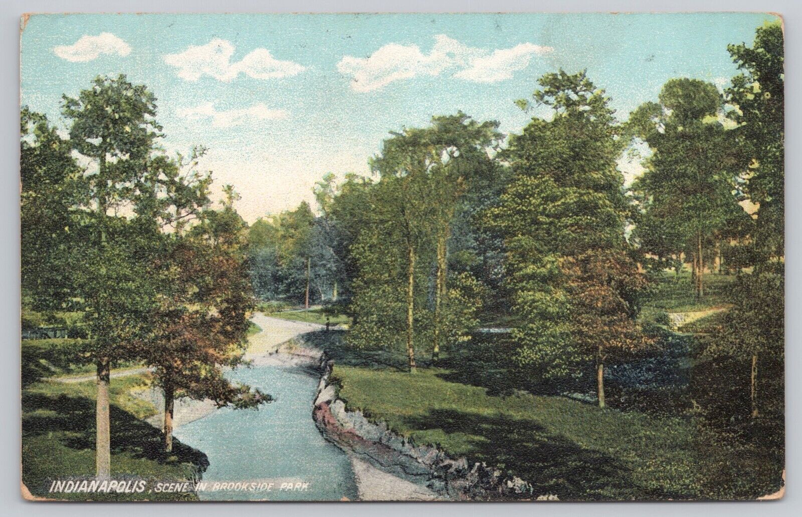 Indianapolis Indiana, Scenic View in Brookside Park, Vintage Postcard