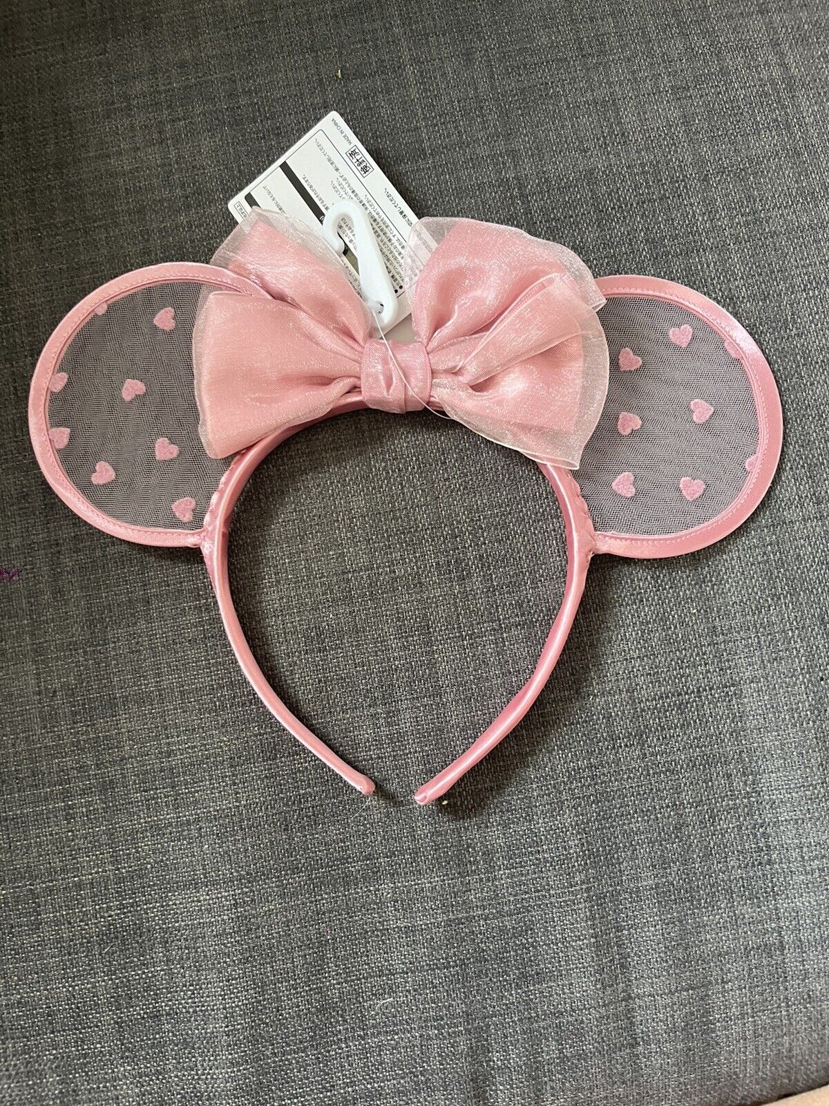 Japan Tokyo Disney Resort Ears HeadBand Hat Lace polka dots Pink Heart Minnie