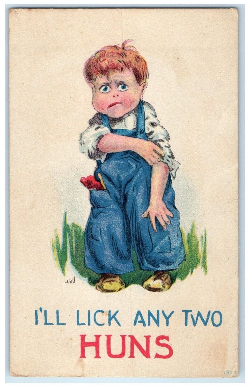 c1910\'s Dutch Boy I\'ll Lick Any Two Huns Wall Signed Unposted Antique Postcard