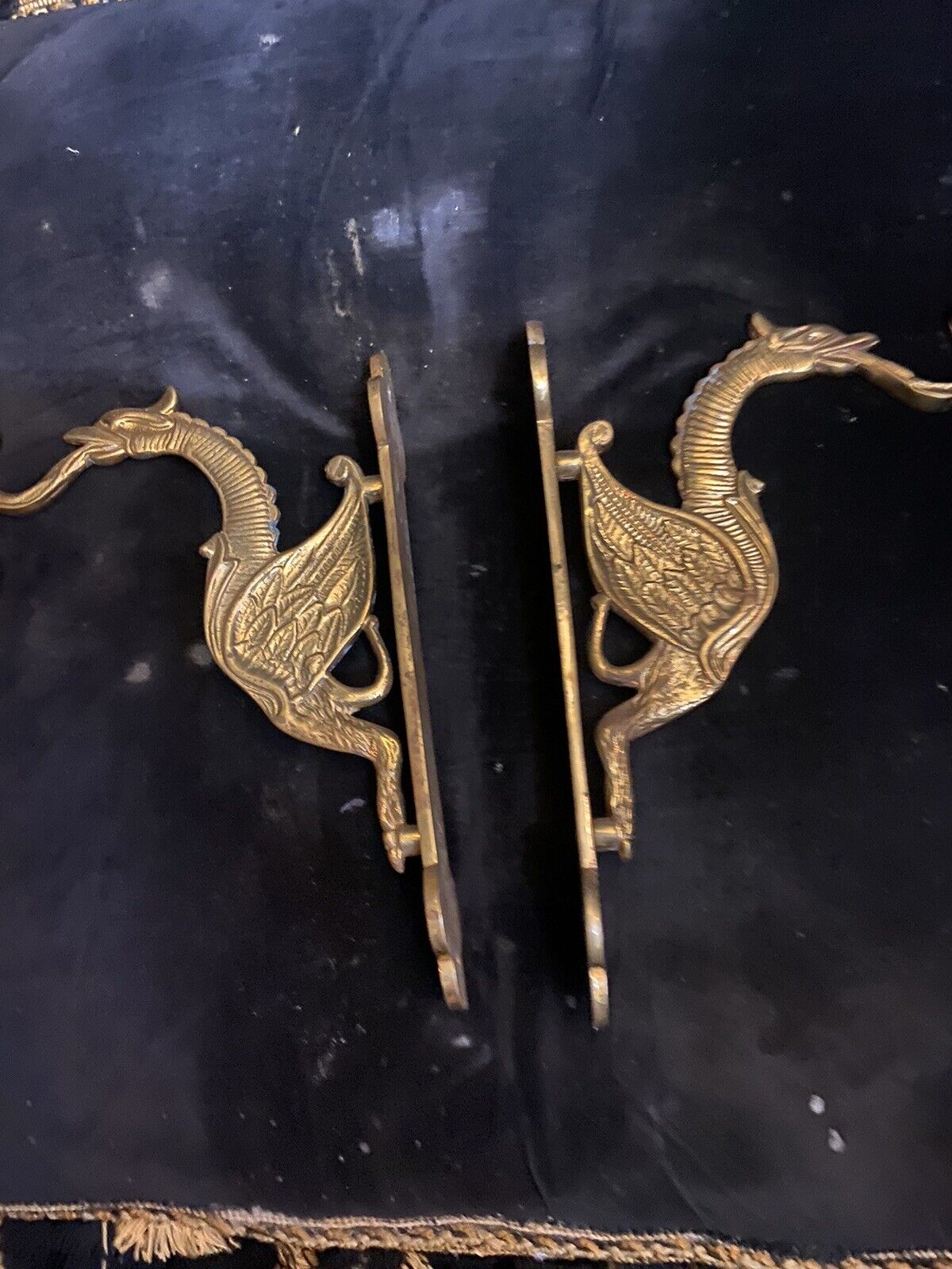 Antique Bronze Brass Gothic Dragons Pair Of The Hook’s Gargoyles Holders 