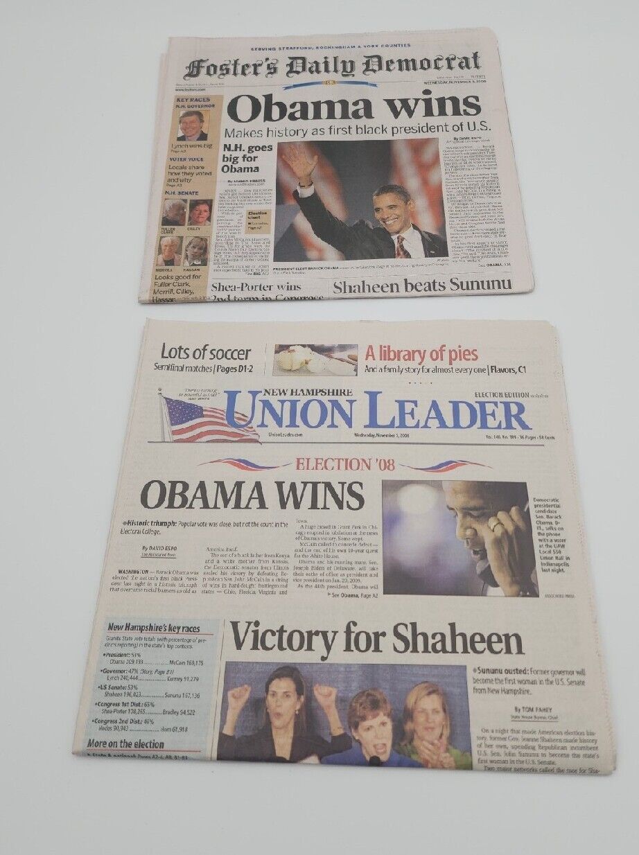 Obama Wins Nov 5th 2008 2 Newspaper's Collection Lot New Hampshire NH
