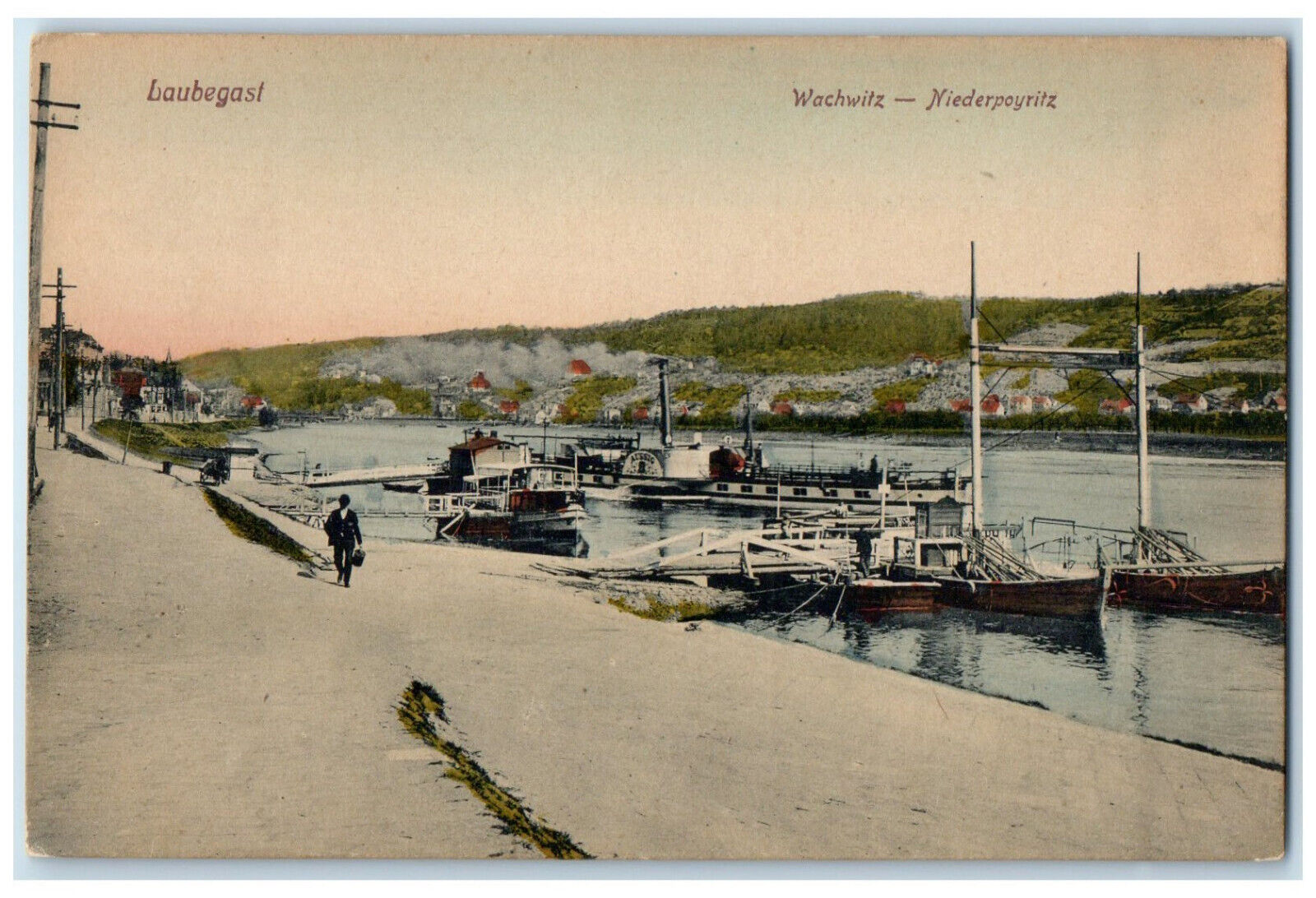 1910 Passenger Ferry Wachwitz Niederpoyritz Laubegast Germany Postcard