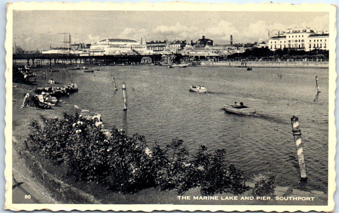 Postcard - The Marine Lake and Pier - Southport, England