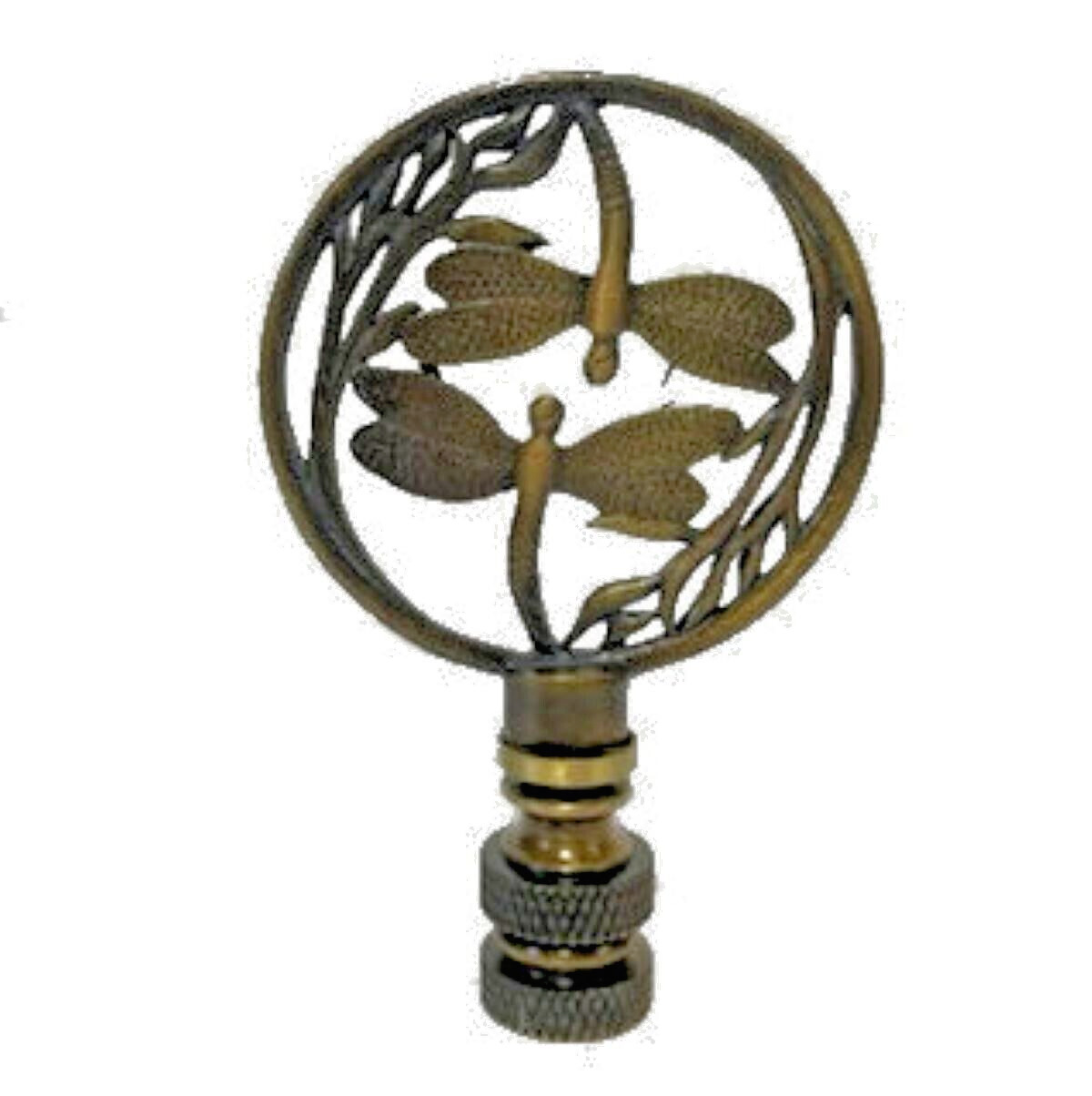 DOUBLE DRAGONFLY LAMP SHADE FINIAL ~ ANTIQUE BRASS  (FINIAL THREAD)