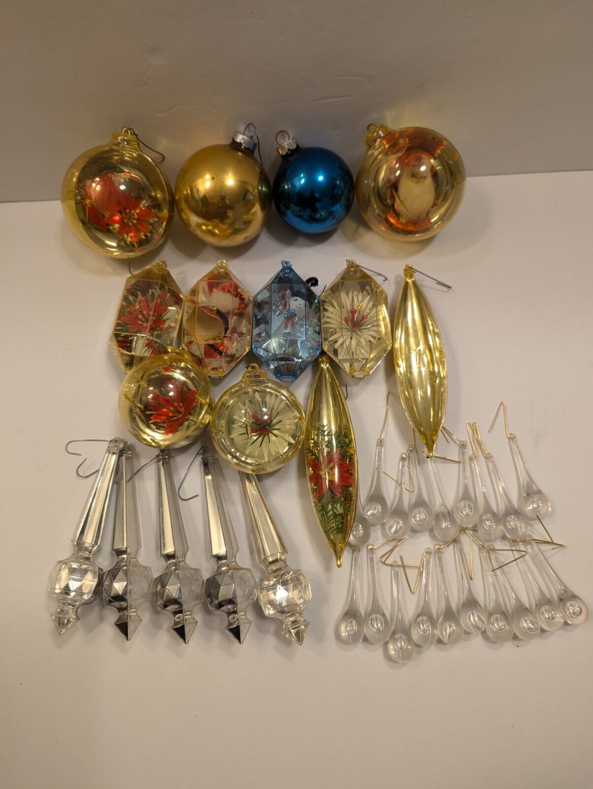 VTG Lot Of 36 Christmas Ornaments Shiny Brite Jewel Brite Diorama Ice Drop