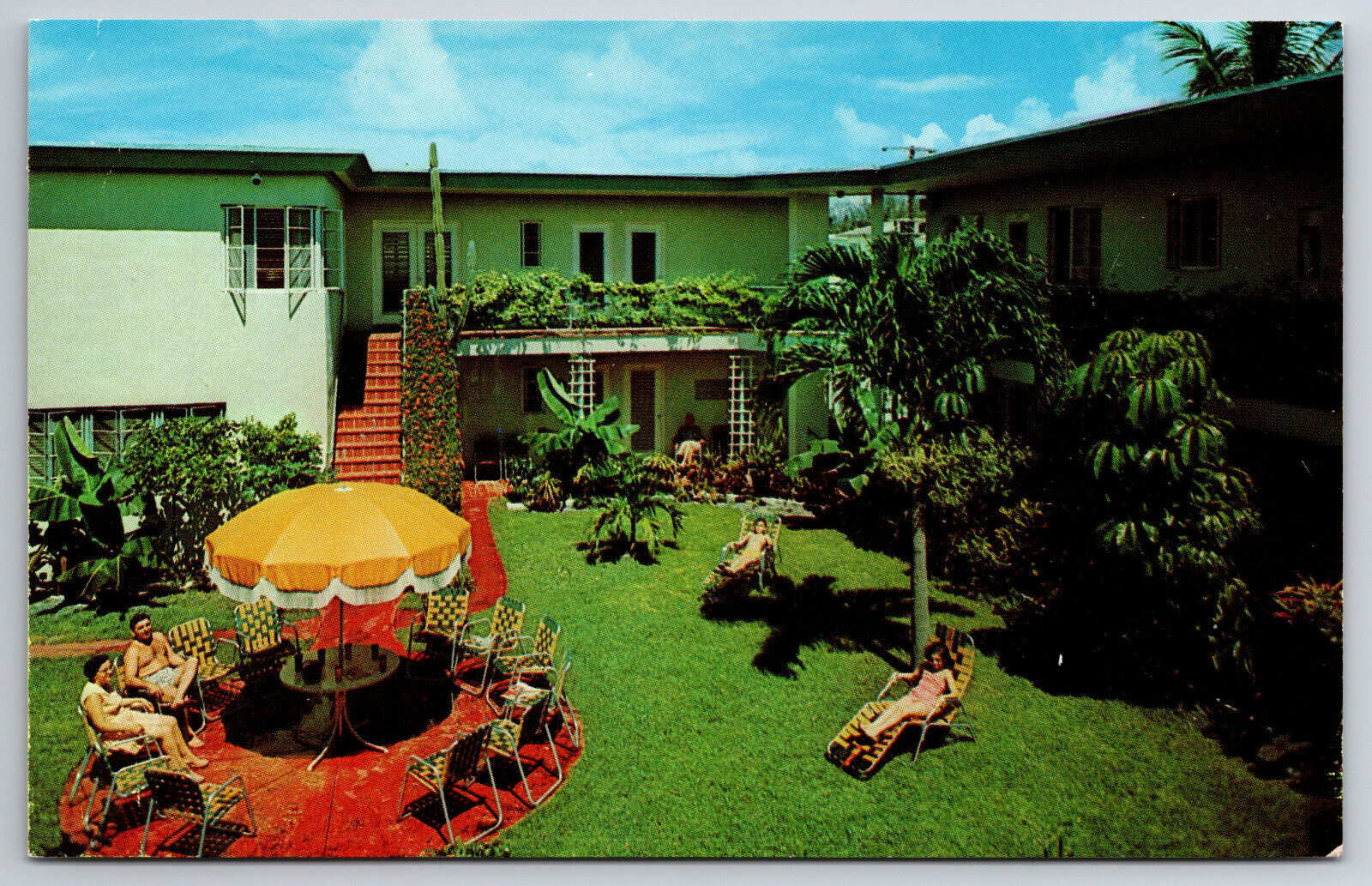 Vintage Postcard Patio Garden Apartments Abbot Ave. Miami Beach Florida