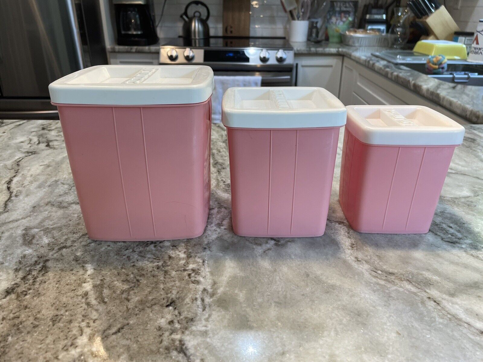 Vintage Pink Plastic Canisters