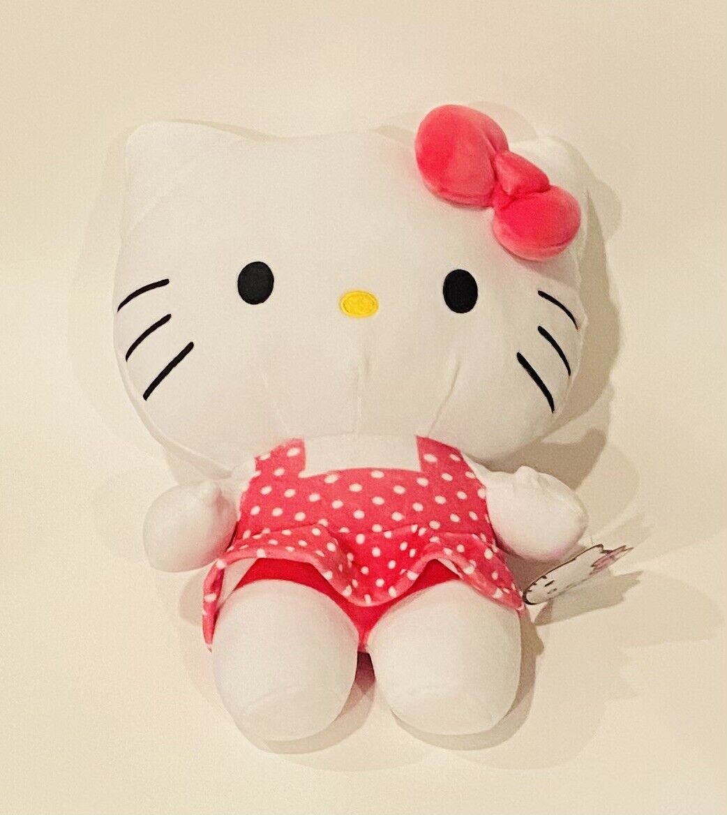 Sanrio Hello Kitty Plush Pink White Polka Dot Dress Stuffed Plush Toy