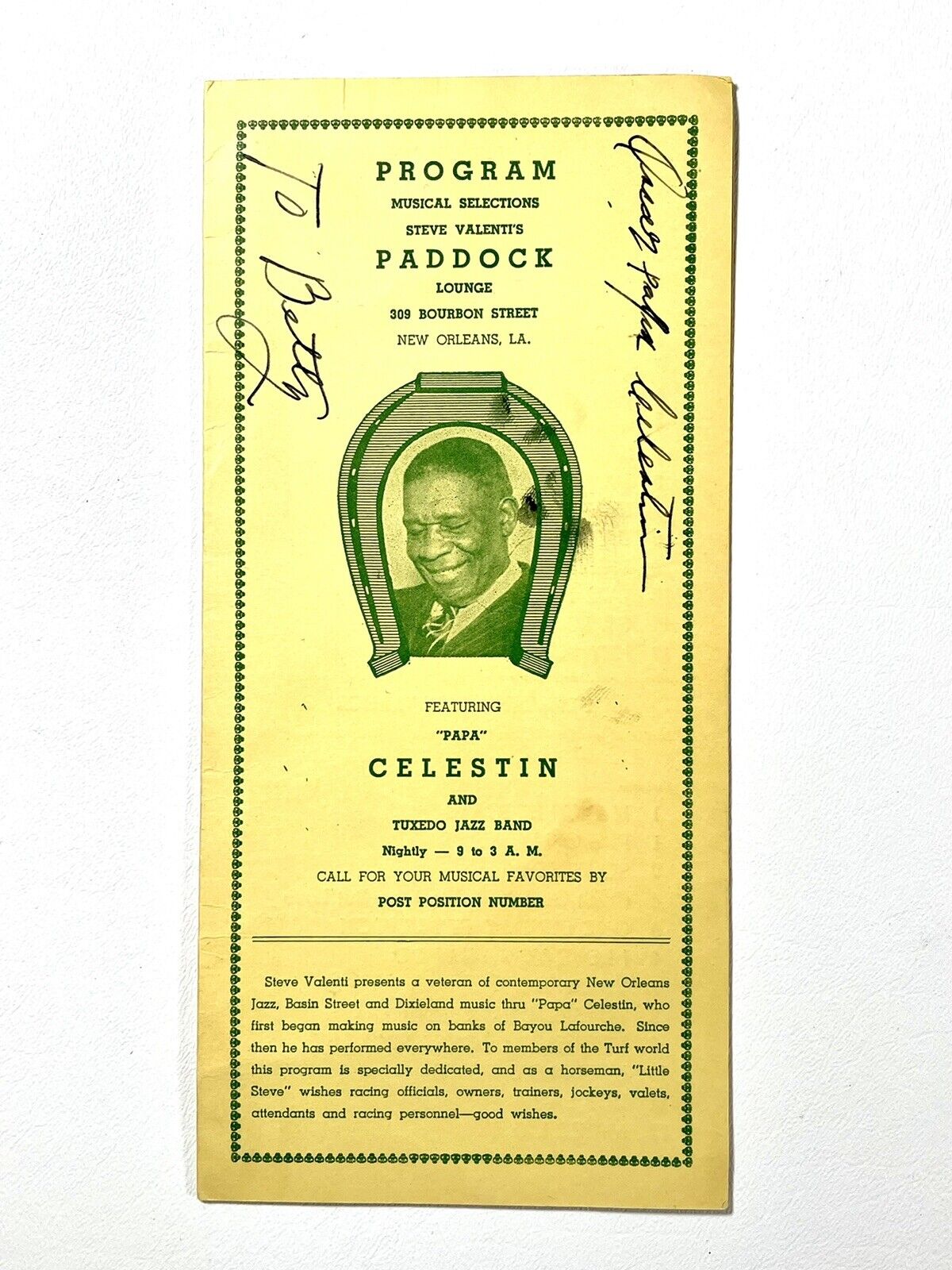 Papa Oscar Celestin Super Rare Autograph Jazz Pioneer