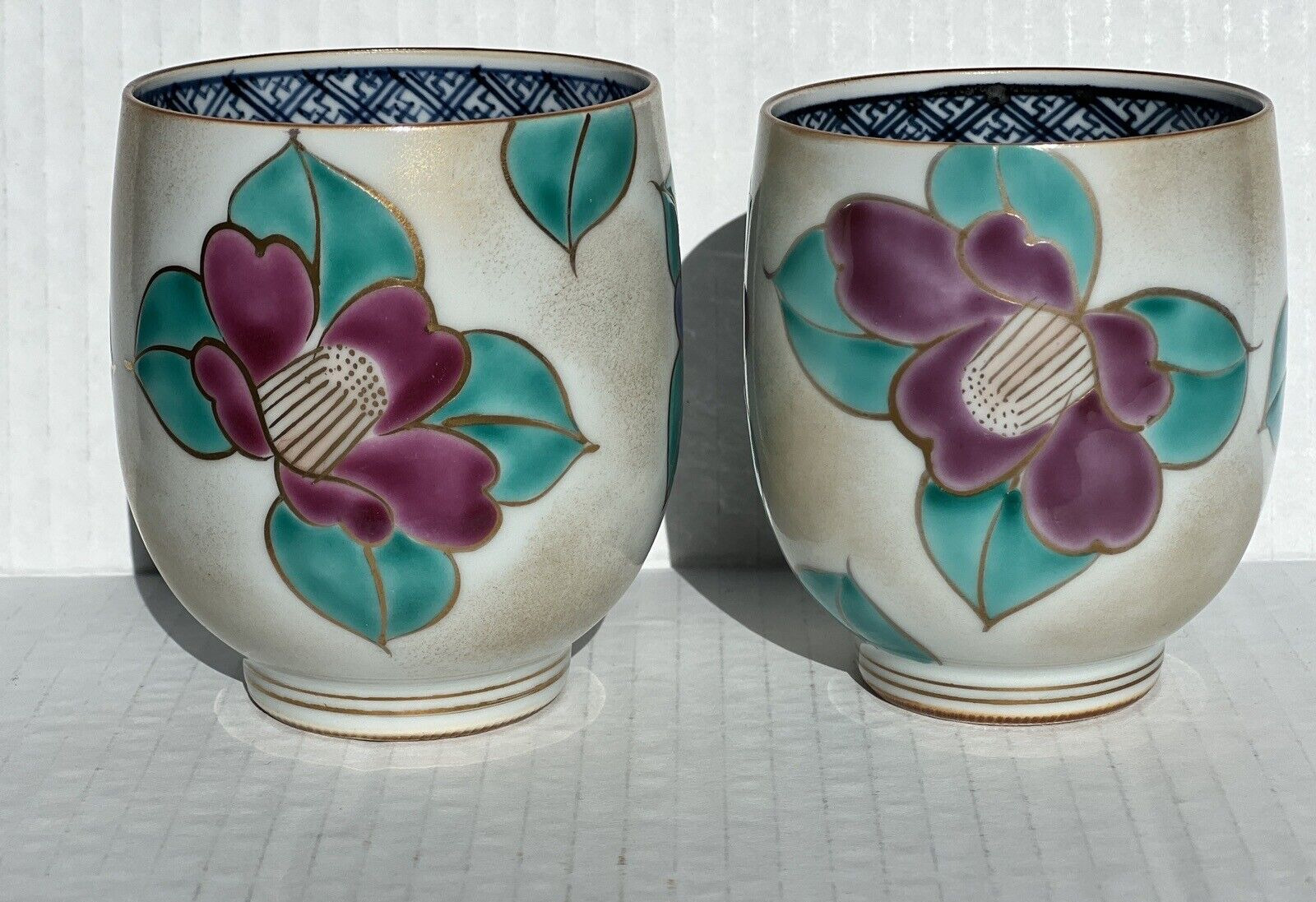 Yunomi Kyo Kiyomizu yaki porcelain Japanese Tea Cup Set Golden Dust Camellia