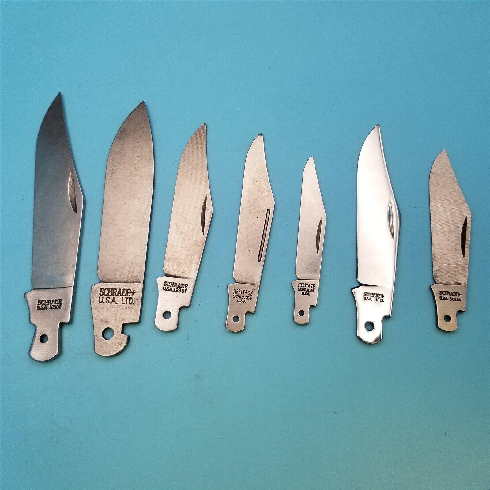 Lot of 7 Vintage Schrade Knife Making USA Blade Blanks Pocket folding 125OT 