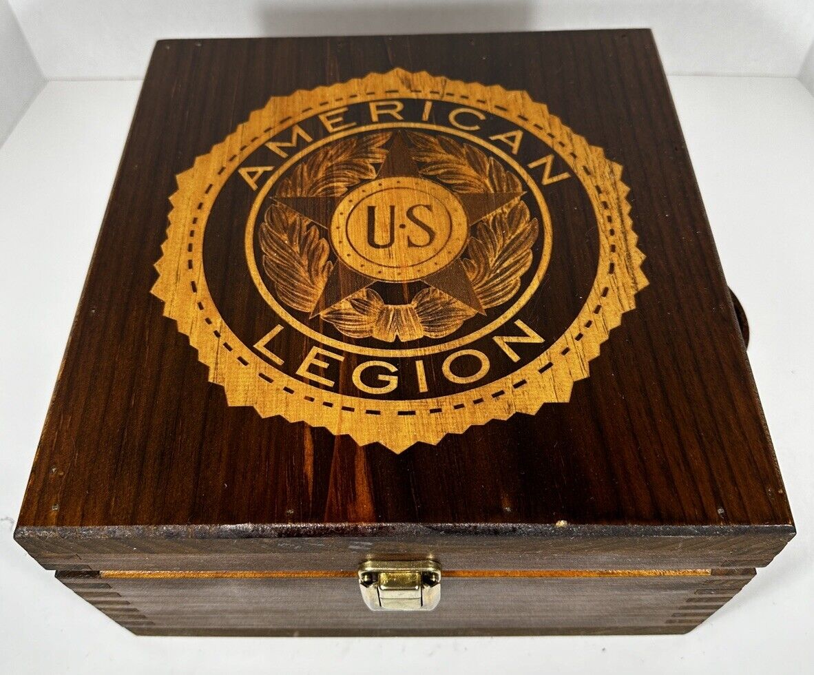 American Legion Logo Bulleit Bourbon Wood Toasting Box 6 Oval Shot Glass Crate