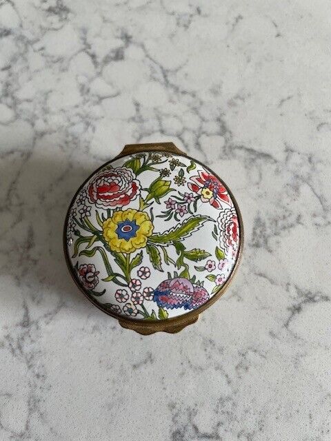Halcyon Days Enamel Box - Vintage Flowers on Top and Sides