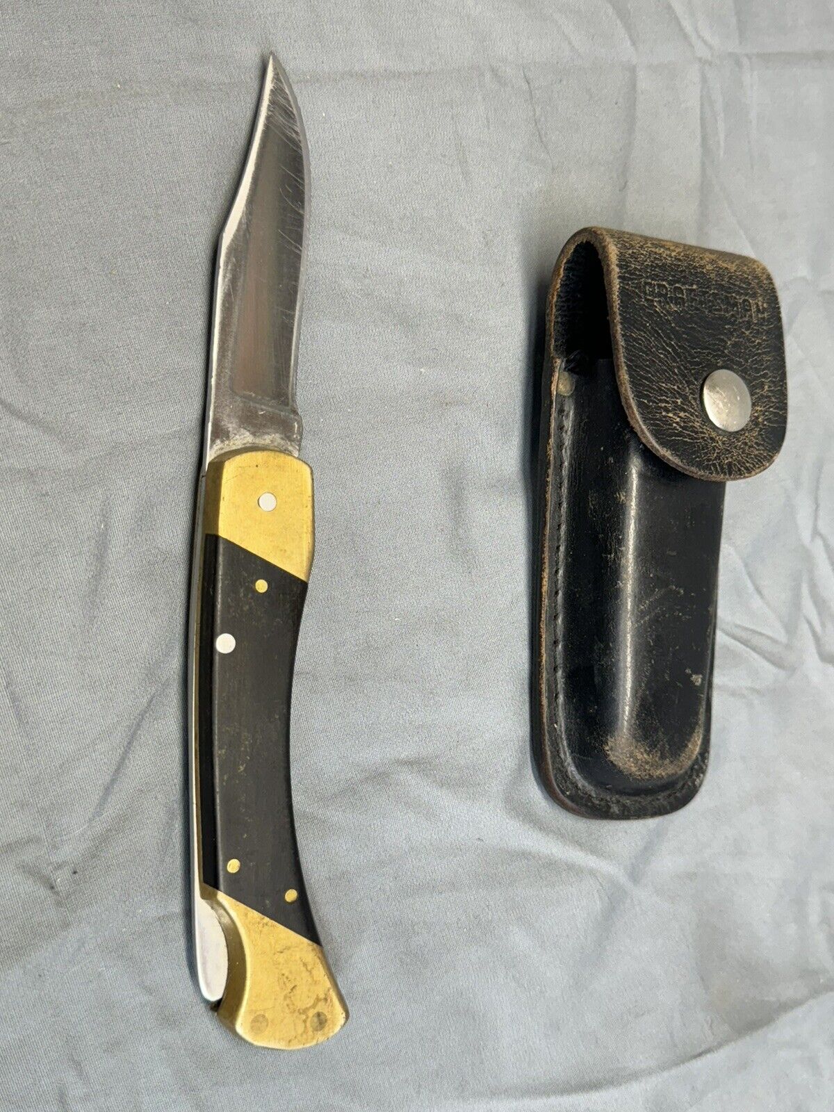 VINTAGE CRAFTSMAN 95078 / SHRADE LOCKBACK KNIFE A.C.A. EDGE  W/ LEATHER SHEATH