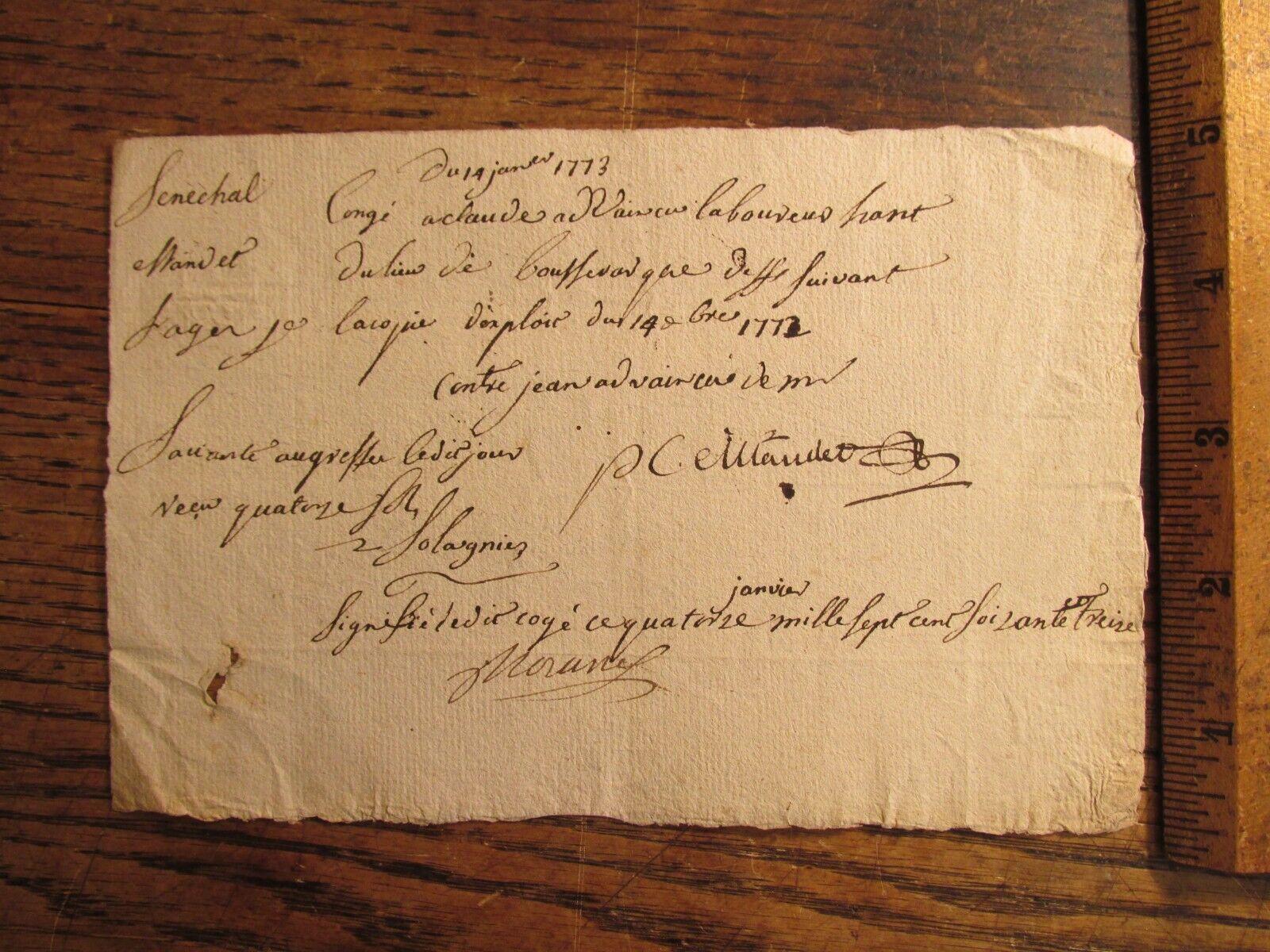 Antique Ephemera Signed French Document France 1763 w/ Fancy Stamp