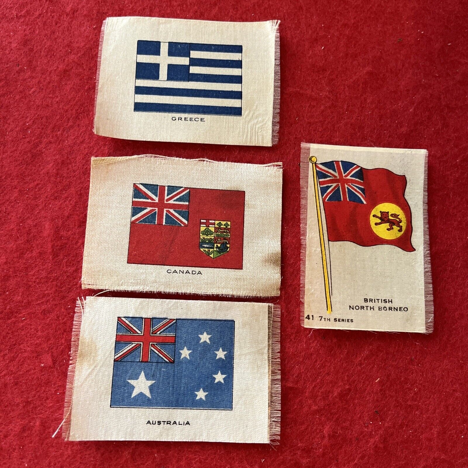 Late 1800s Early 1900s Tobacco Era “Silks” Flags Lot (4) All F-G Condition