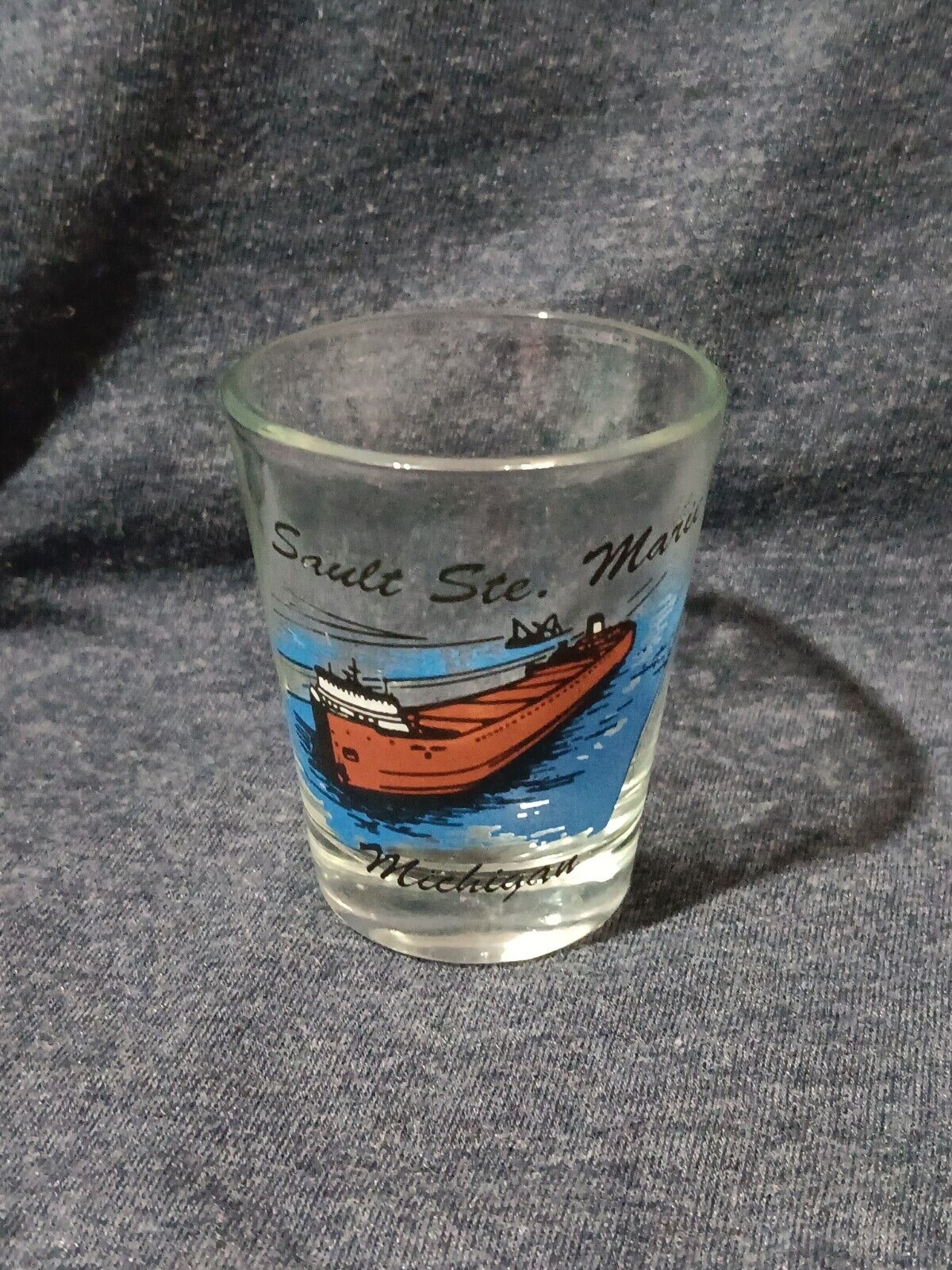 Shot Glass Souvenir  Sault Ste. Marie-Michigan Cargo Ship